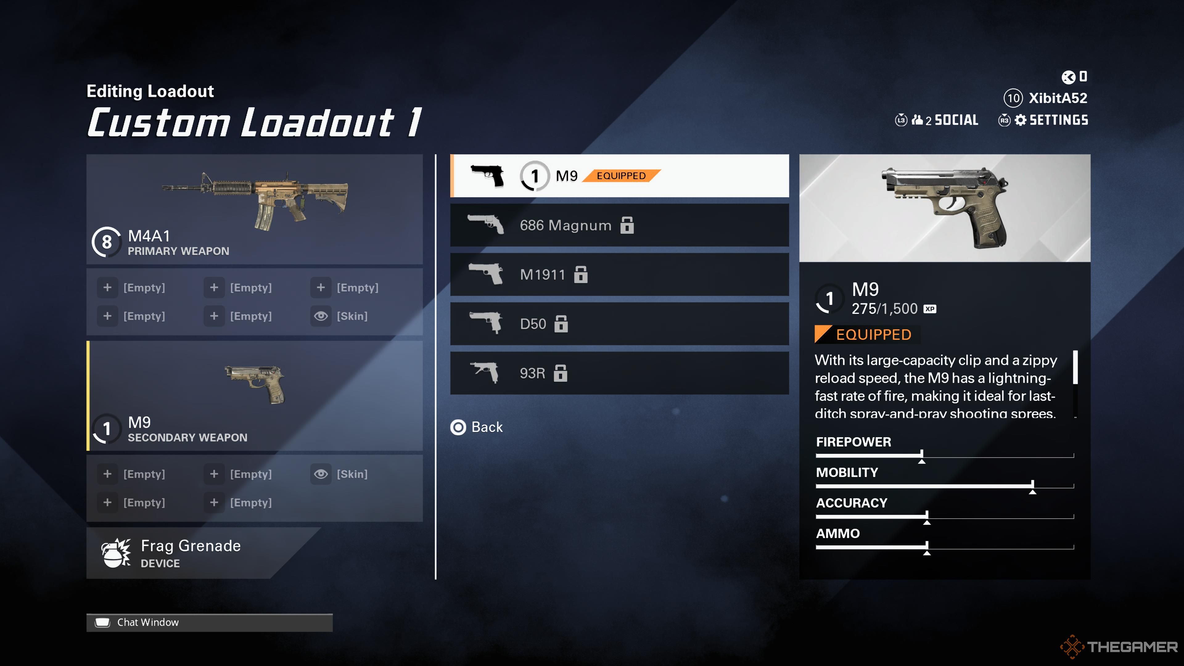 La pantalla secundaria durante la personalización del equipamiento en XDefiant.