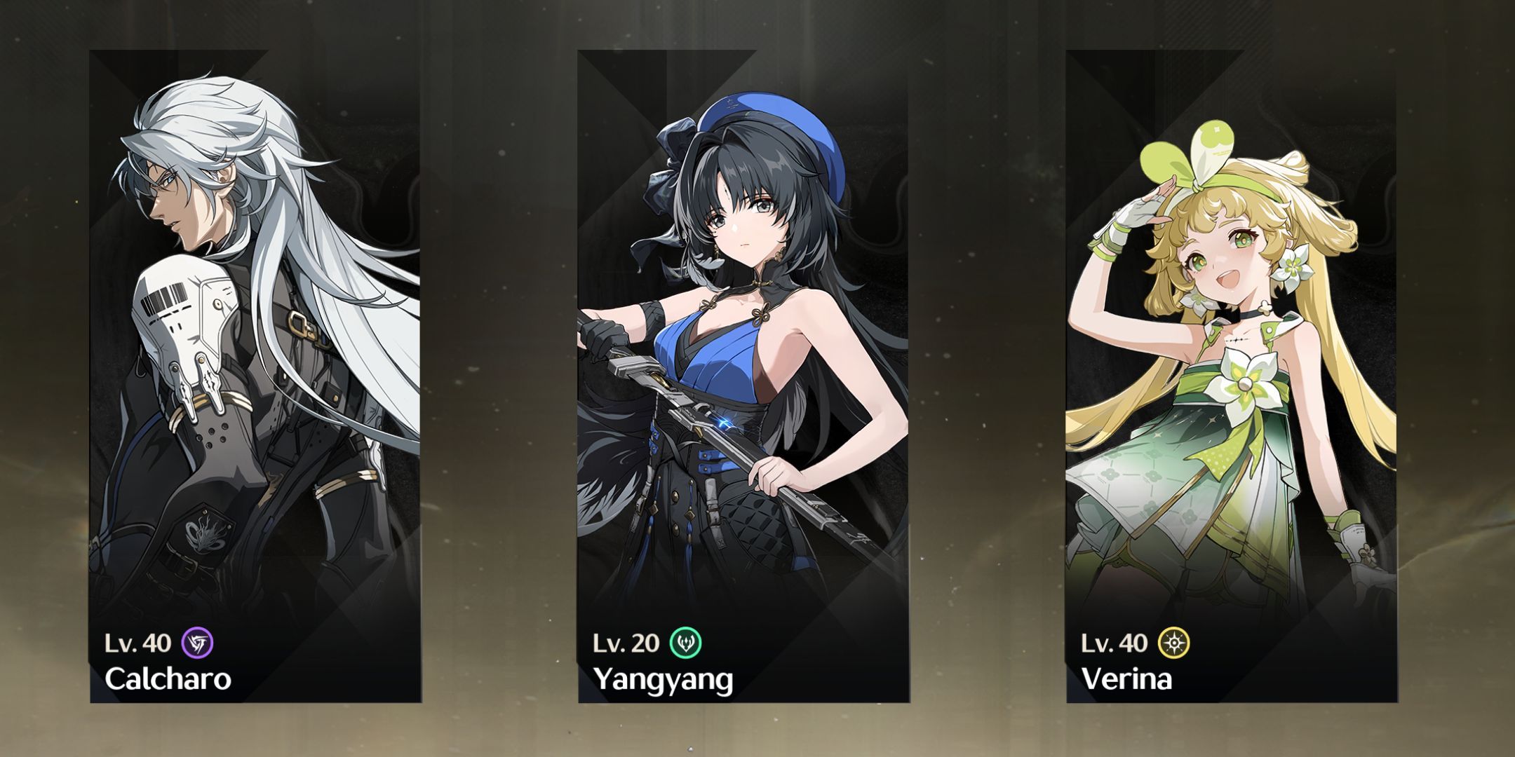 Equipo de Calcharo de Wuthering Waves con Yangyang y Verina