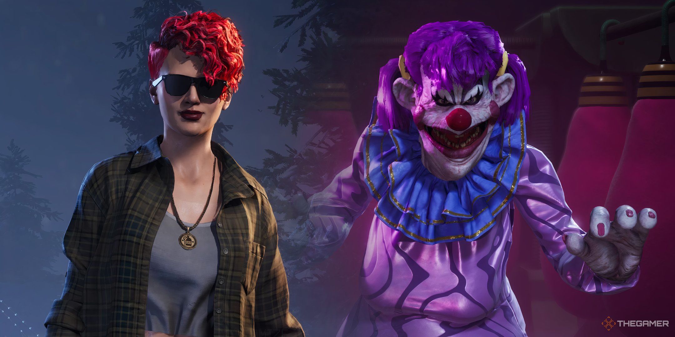 Humano izquierdo, payaso derecho, en Killer Klowns From Outer Space: The Game.