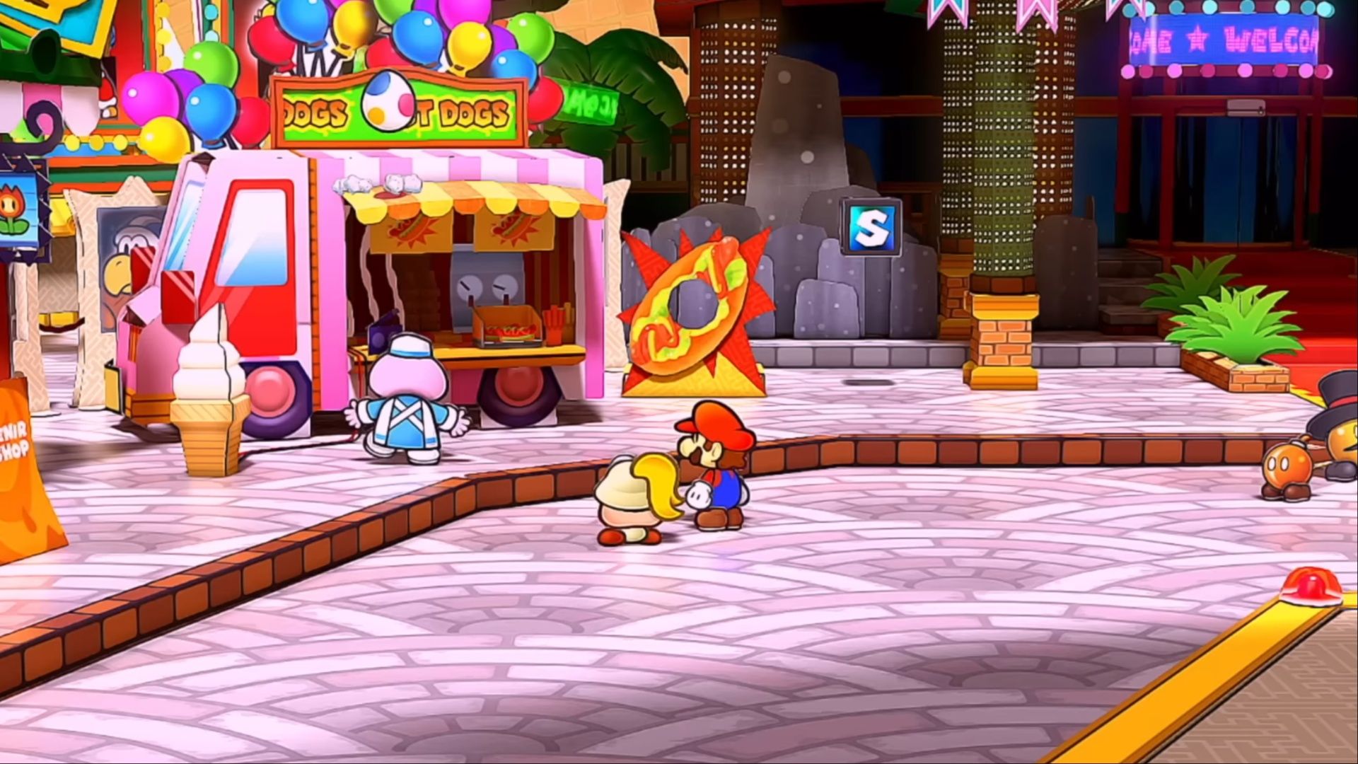 Mario y Goombella mirando un huevo de Yoshi en Glitz Pit en Paper Mario: The Thousand-Year Door