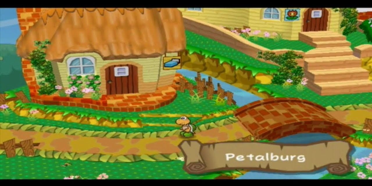 Paper Mario The Thousand Year Door captura de pantalla de la ciudad de Petalburg
