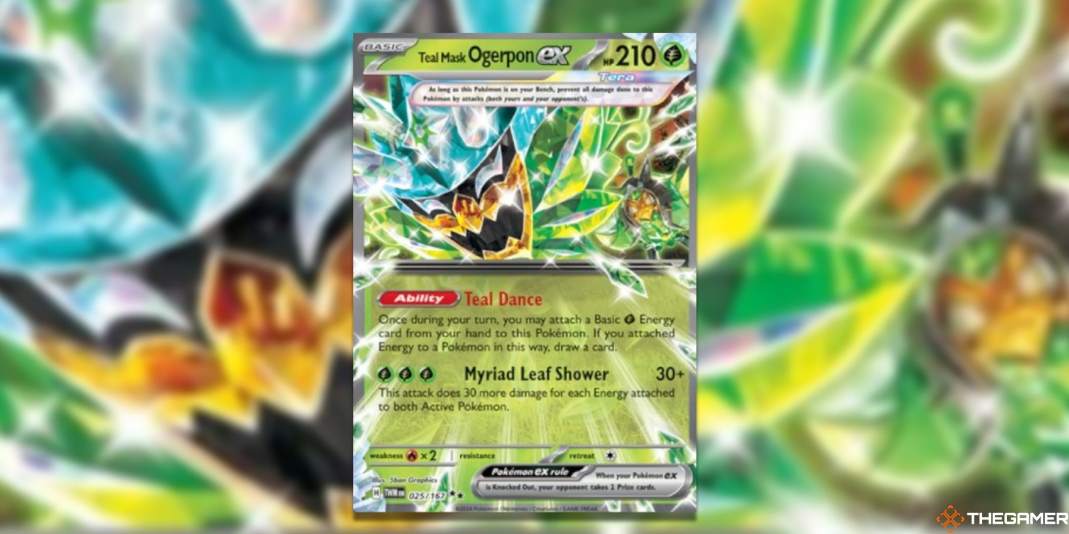 Tarjeta EX de Ogerpon con máscara verde azulado de JCC Pokémon