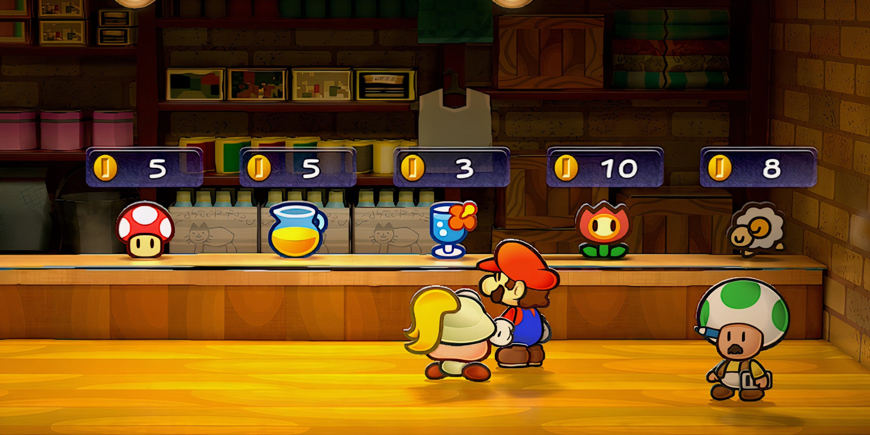 Mario y Goombella mirando objetos en Rogueport