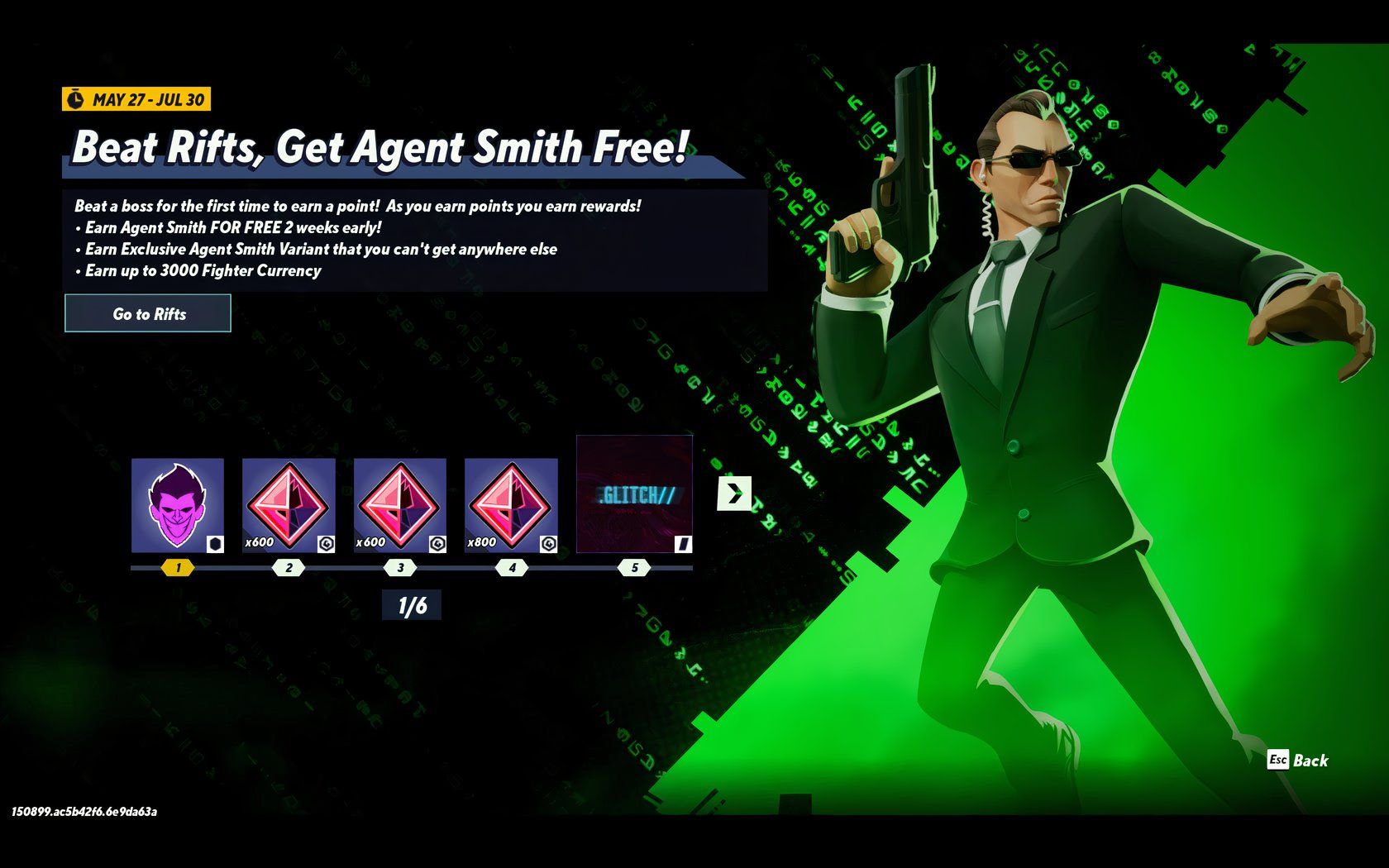 Descripción del evento Beat Rifts en MultiVersus con viñetas que explican las recompensas por ganar puntos.
