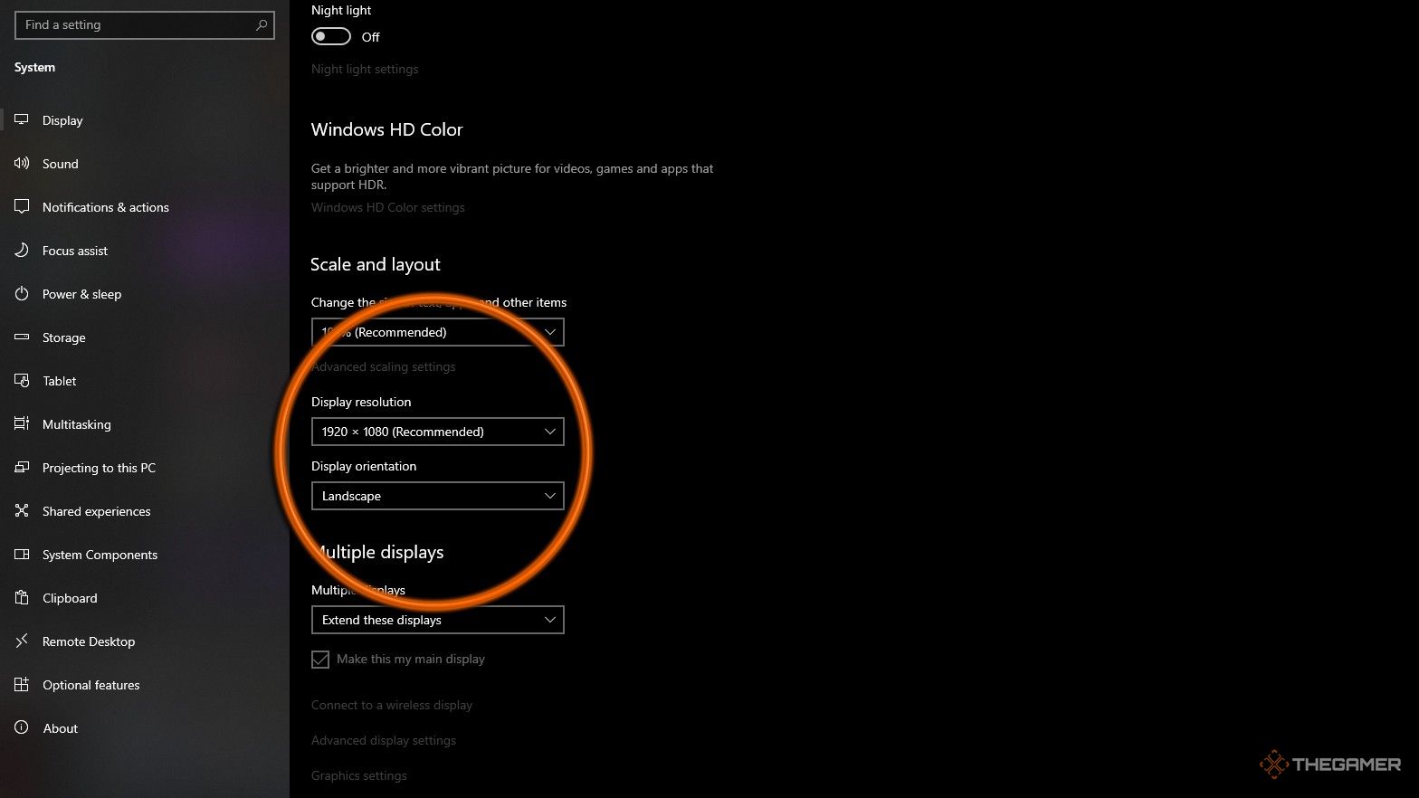 La pantalla de configuración de visualización para Windows, que resalta la resolución predeterminada del monitor de la computadora.