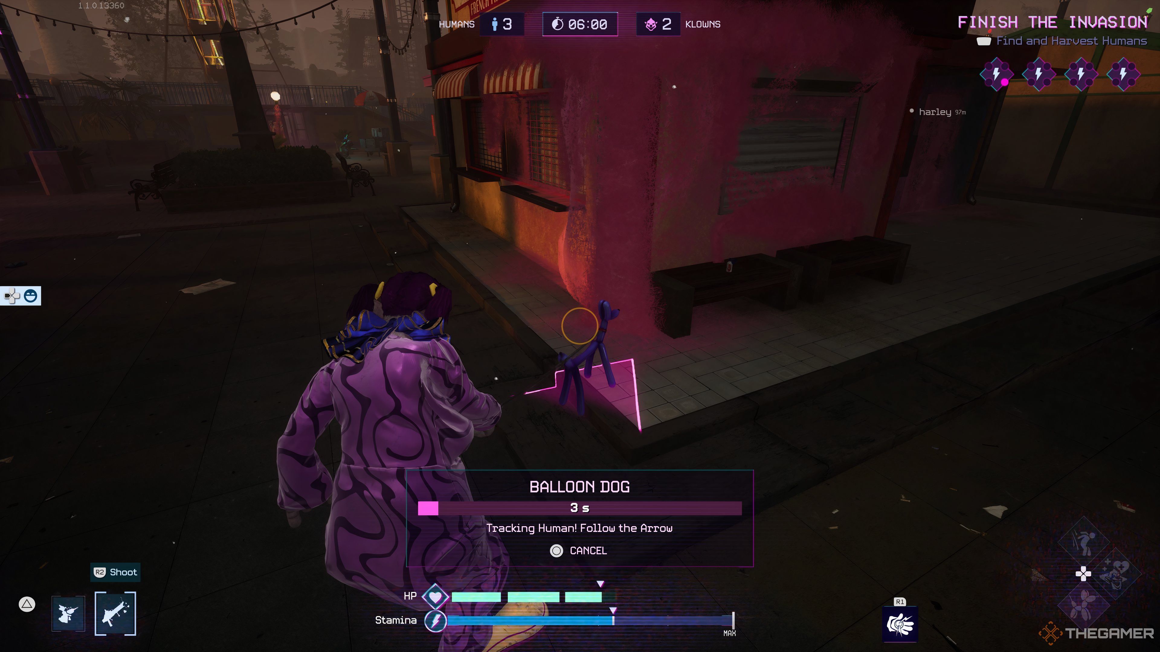 Usando un perro globo para buscar a un humano en Killer Klowns From Outer Space: The Game.