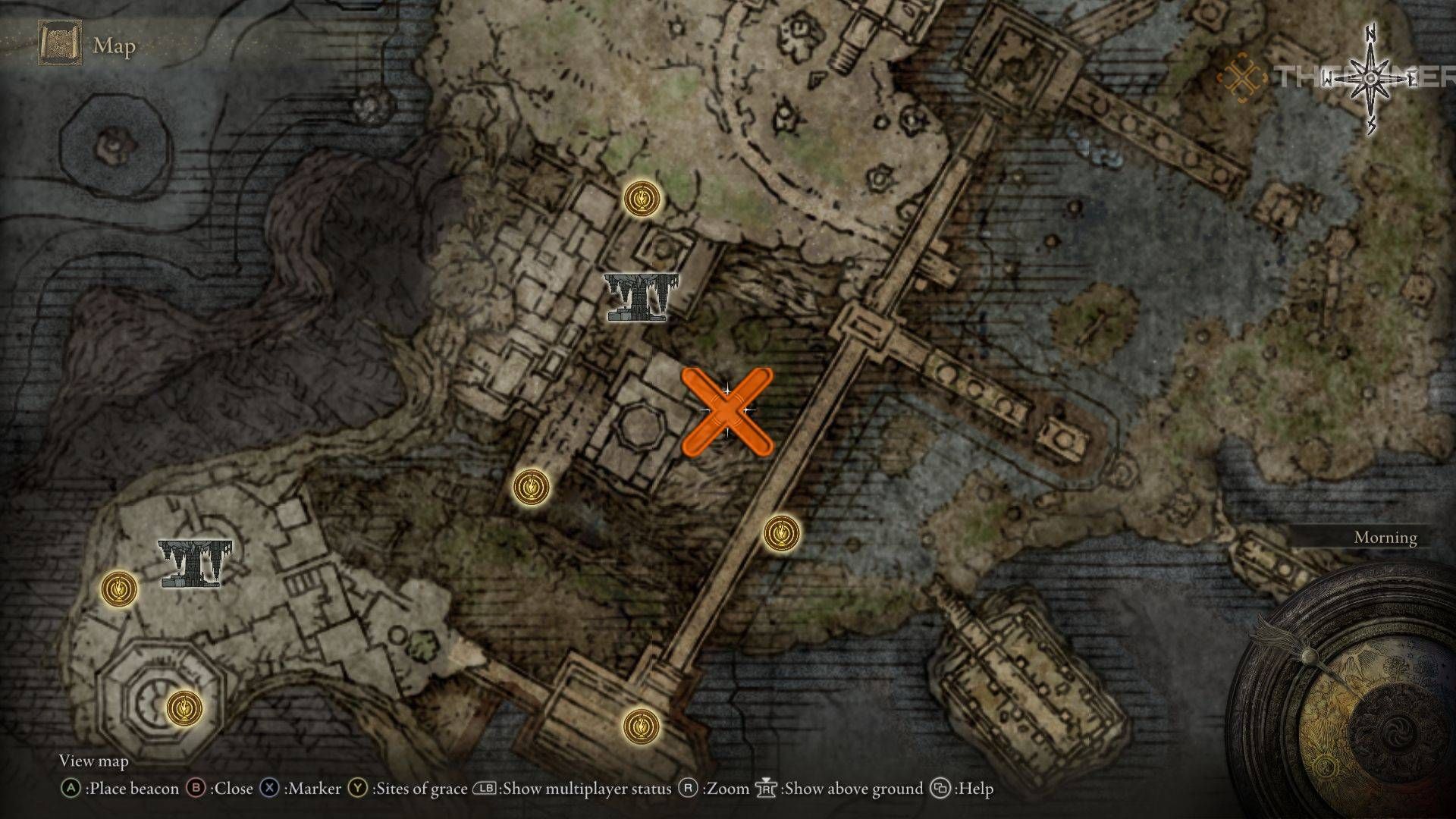La ubicación del mapa Mimic Tear marcada con una X en Elden Ring.