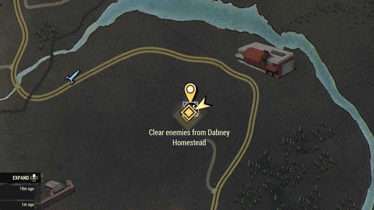 Ubicación del mapa de Dabney Homstead en el mapa en Fallout 76