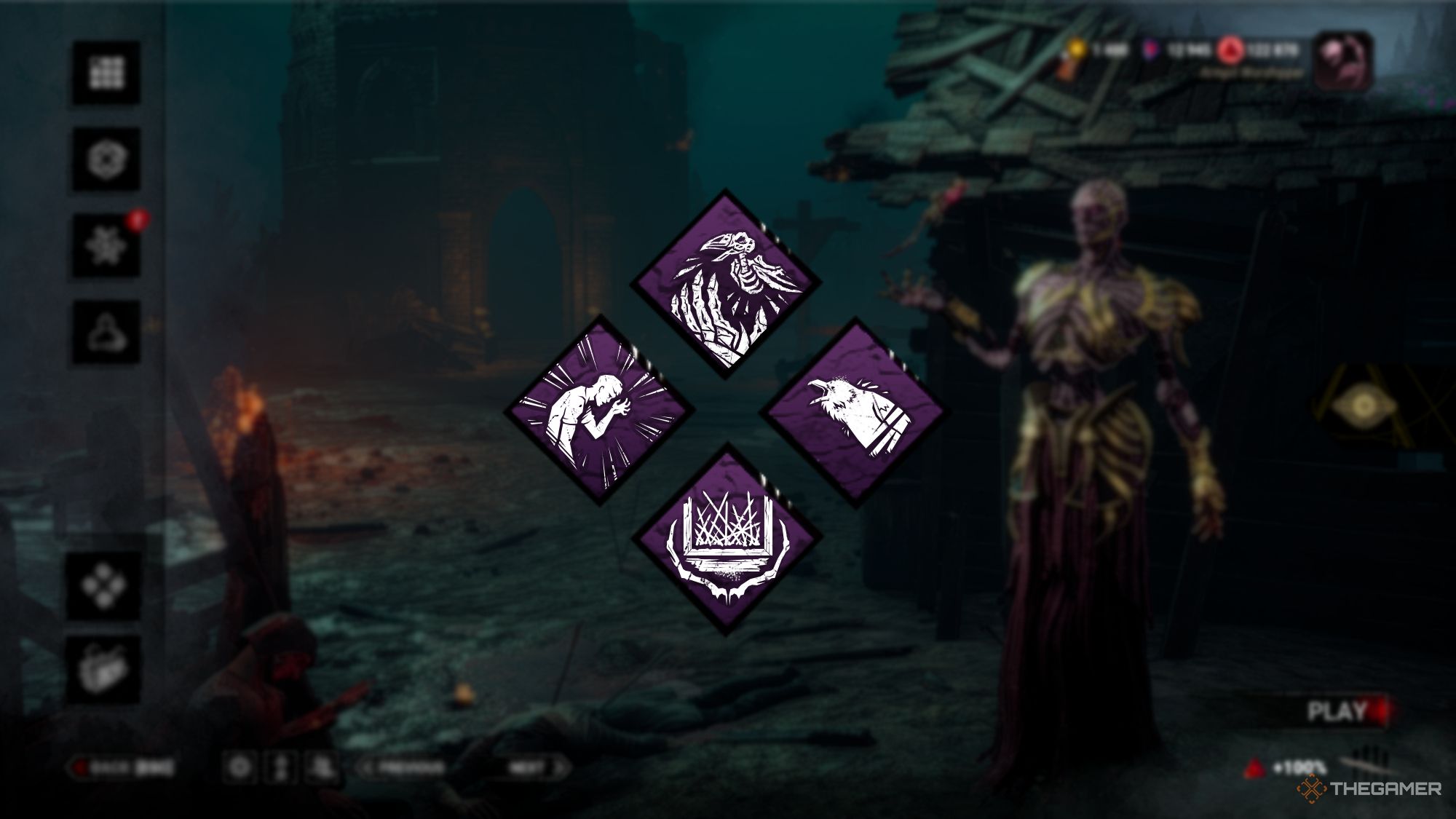 Una imagen de Dead By Daylight de la construcción Languid Touch del Lich, que utiliza cuatro ventajas.