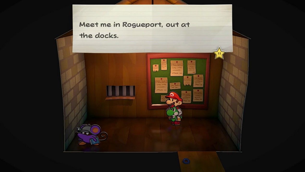 mario y yoshi kid en el centro de problemas en paper mario la puerta de los mil años