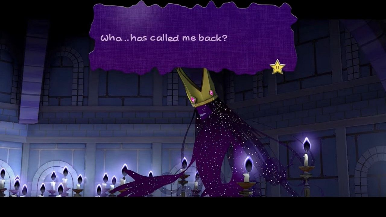 la reina de las sombras justo antes de apoderarse del cuerpo de melocotón en paper mario la puerta de los mil años