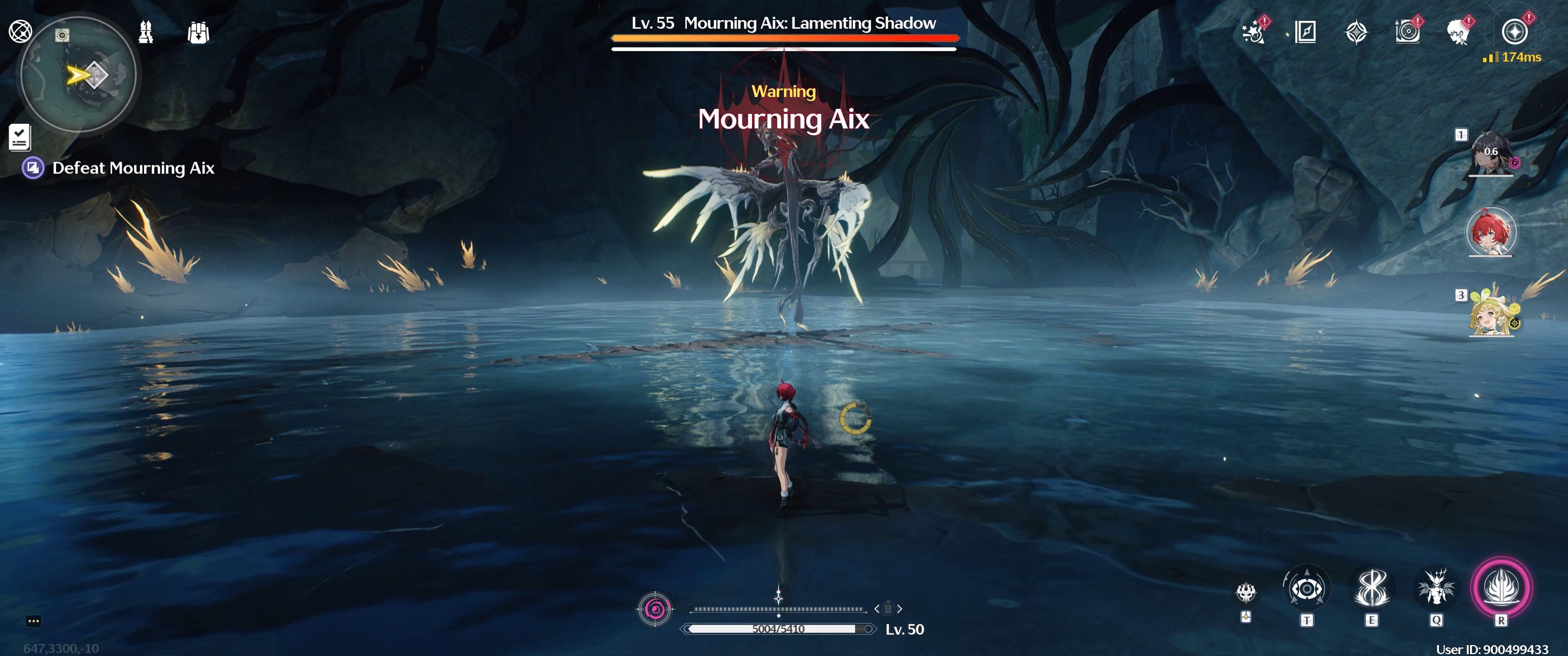 Danjin corriendo hacia Mourning Aix en Wuthering Waves 