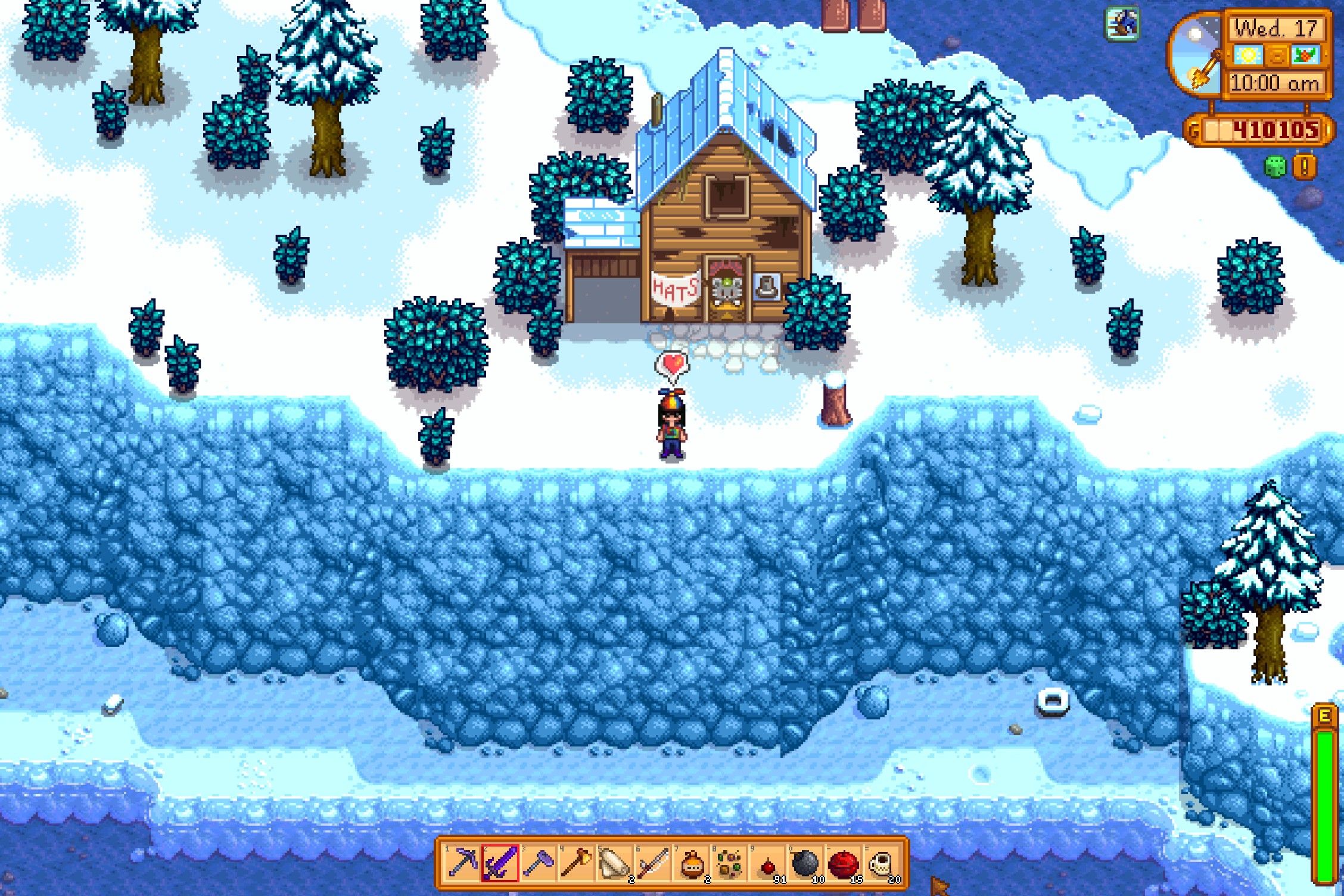 Visitando el ratón del sombrero en Stardew Valley, donde conseguir todos los sombreros.