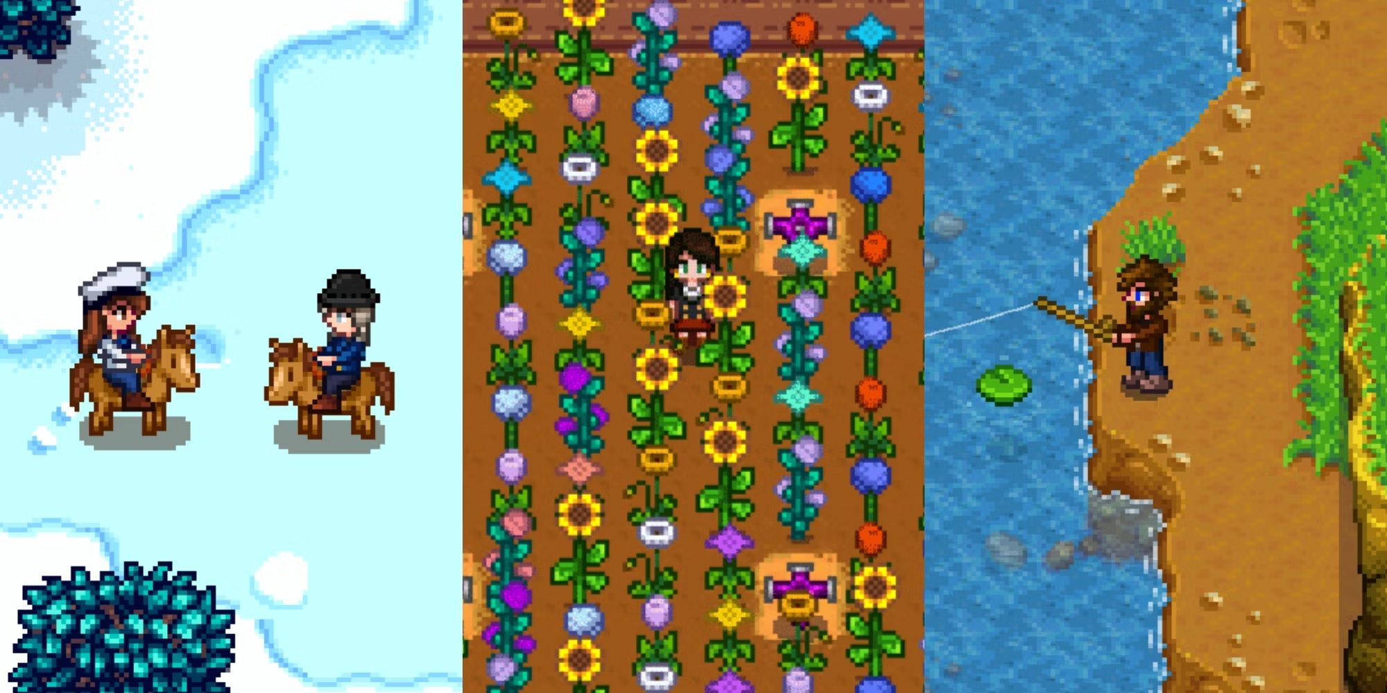 Paseos a caballo, conservación de flores y pesca en Stardew Valley