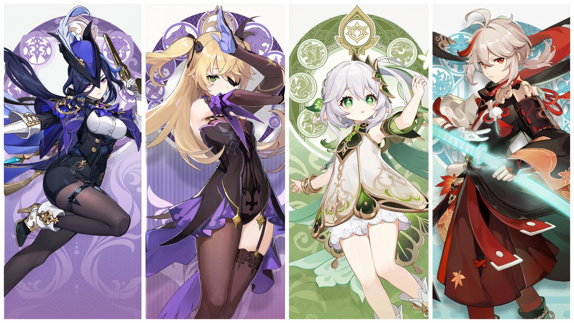 Clorinde, Fischl, Nahida y Kazuha de Genshin Impact