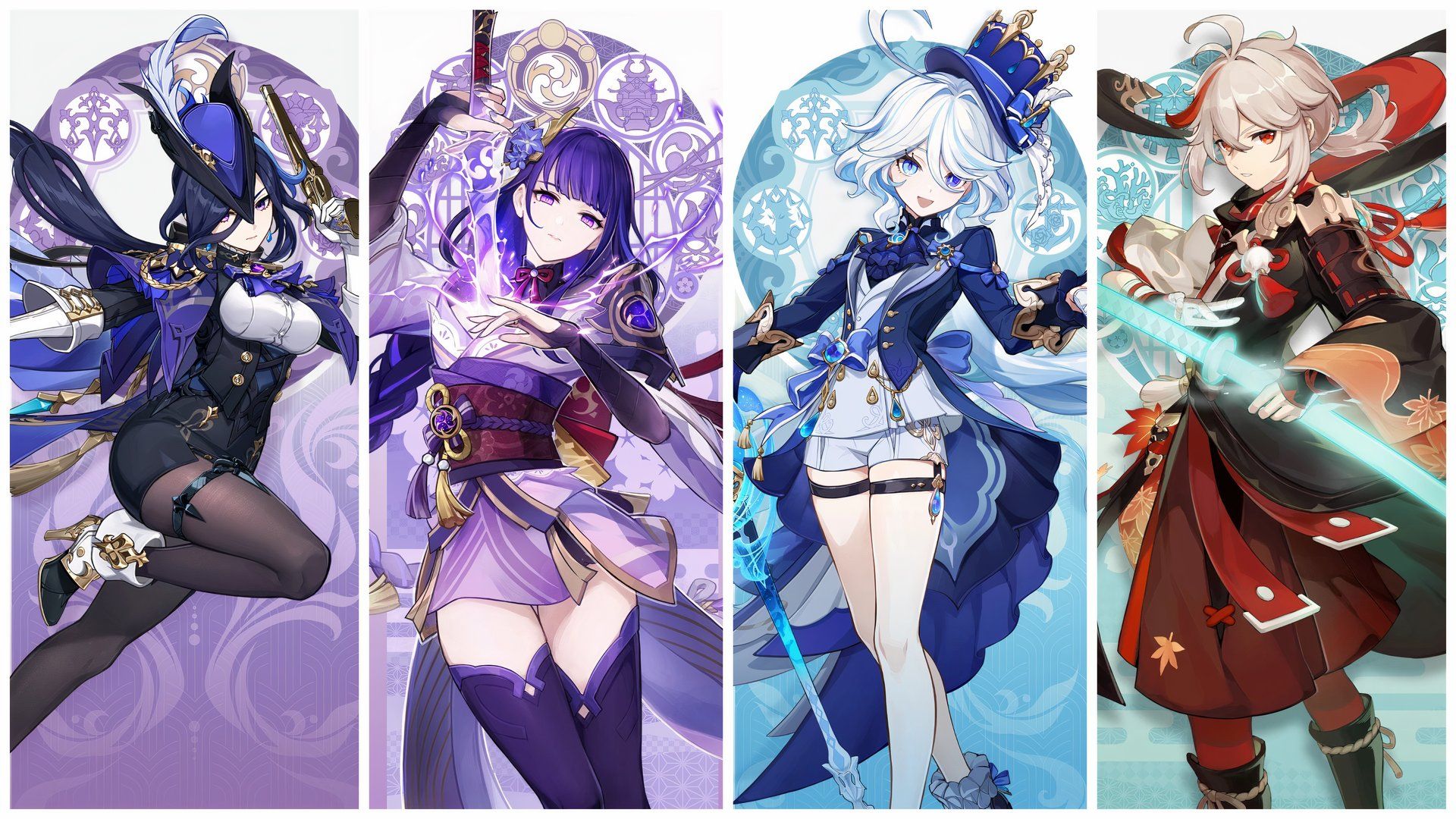 Clorinde, Raiden Shogun, Furina y Kazuha de Genshin Impact