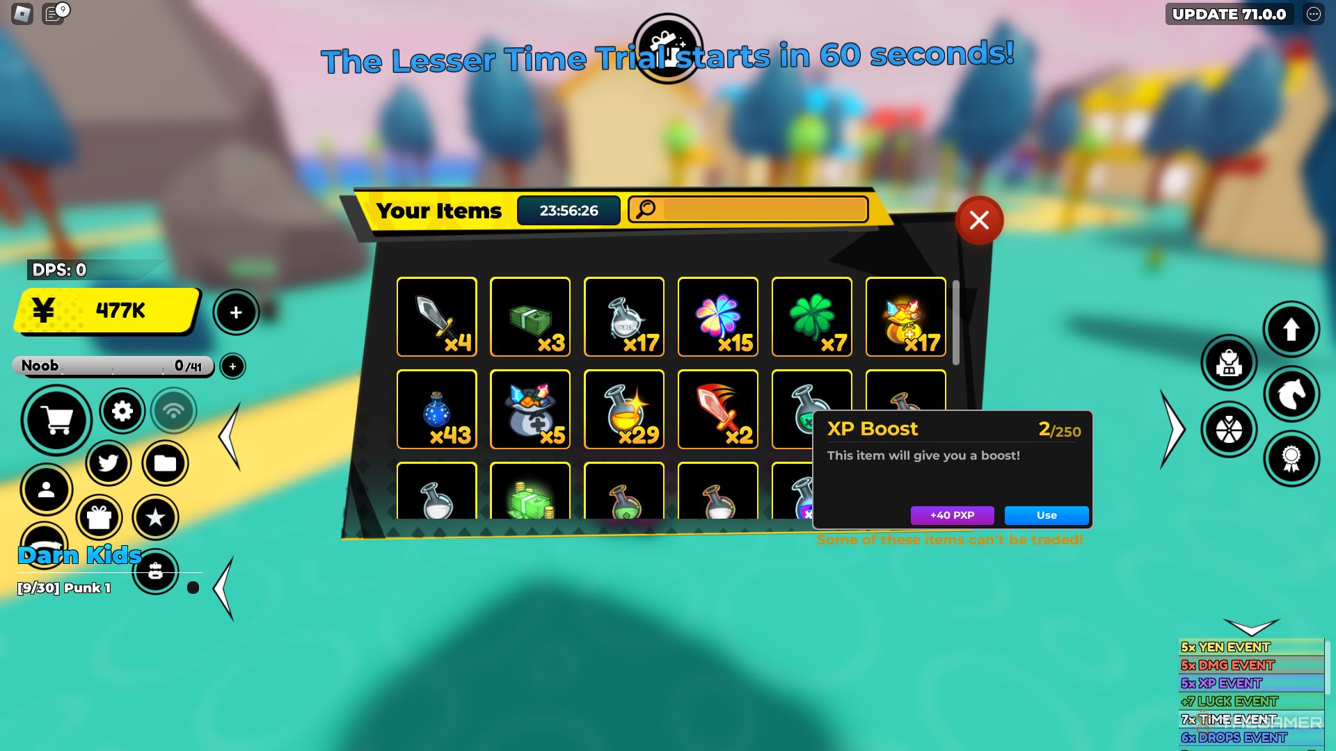 la pantalla de inventario en el simulador de luchadores de anime roblox