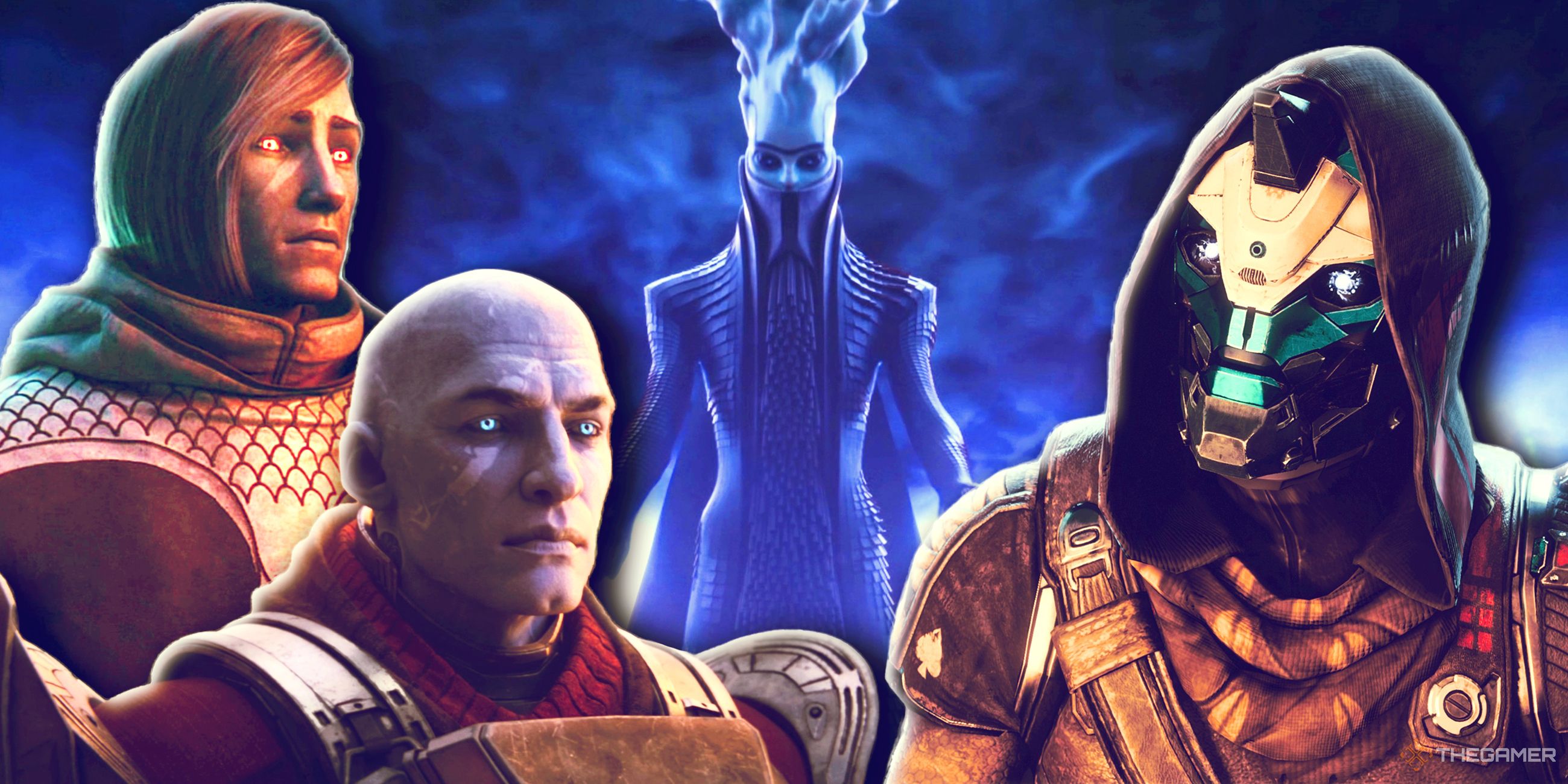 Crow, Zavala, The Witness y Cayde lucen estoicos durante Destiny 2: The Final Shape.