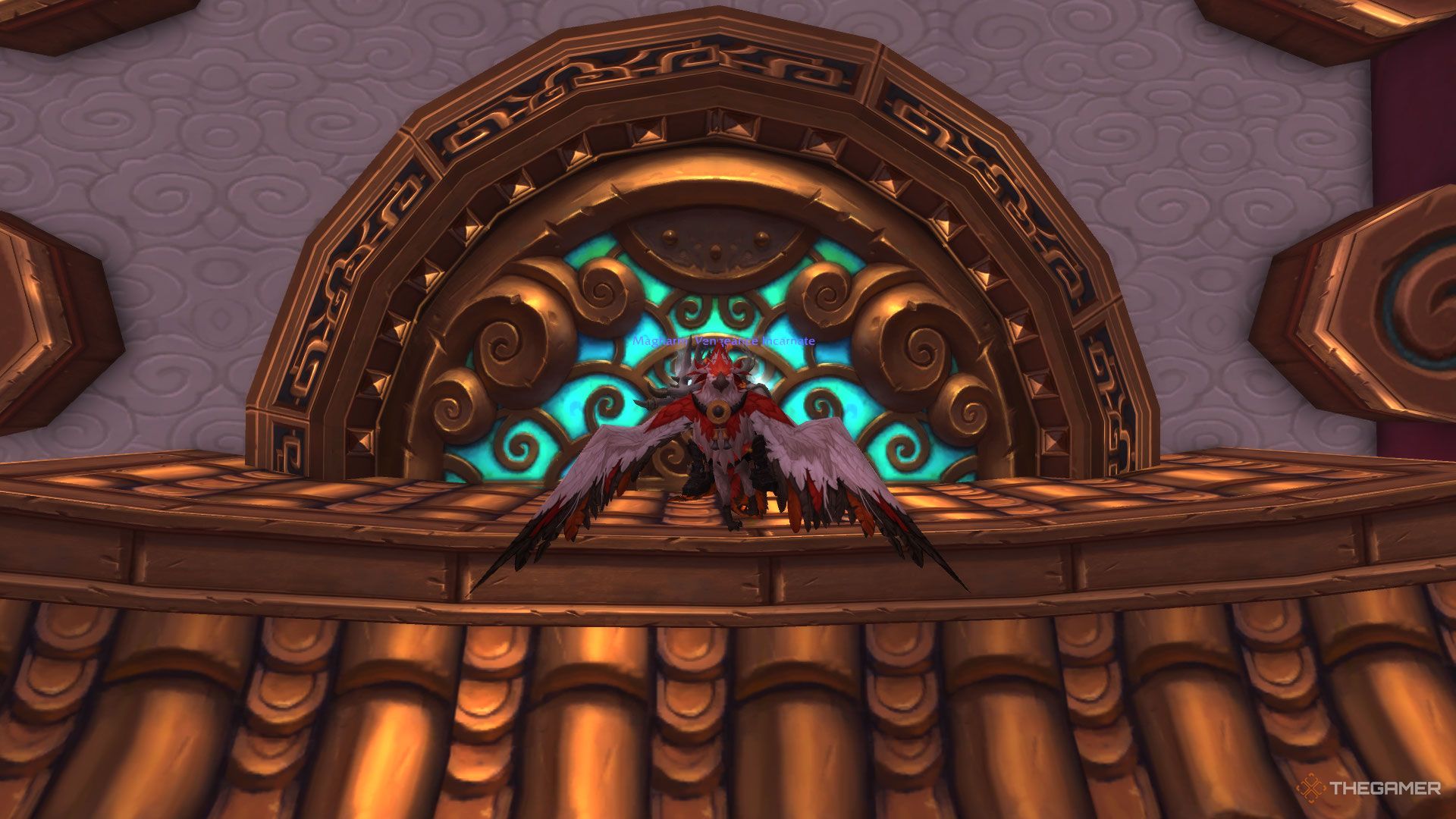 Montando el Fénix de Agosto en World of Warcraft: Mists of Pandaria Remix.
