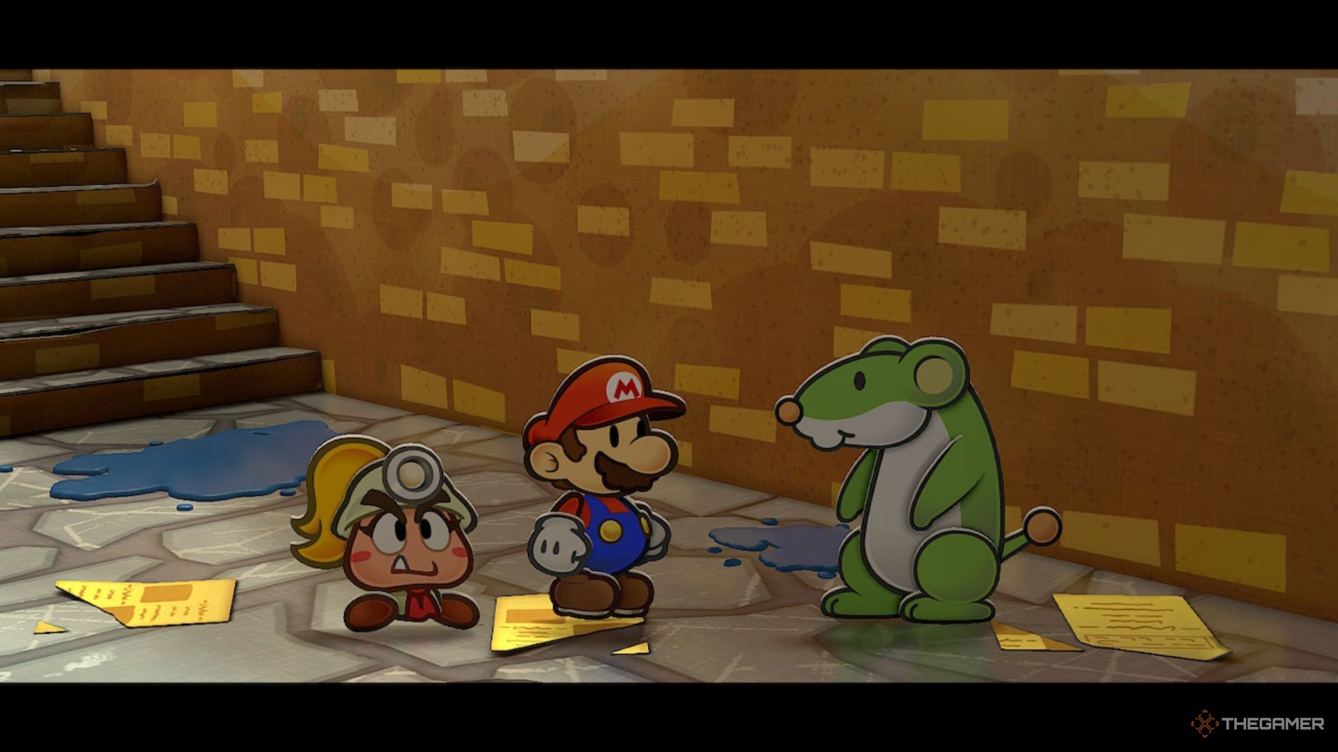 Mario y Goombella hablando con Lumpy en Paper Mario: The Thousand-Year Door.