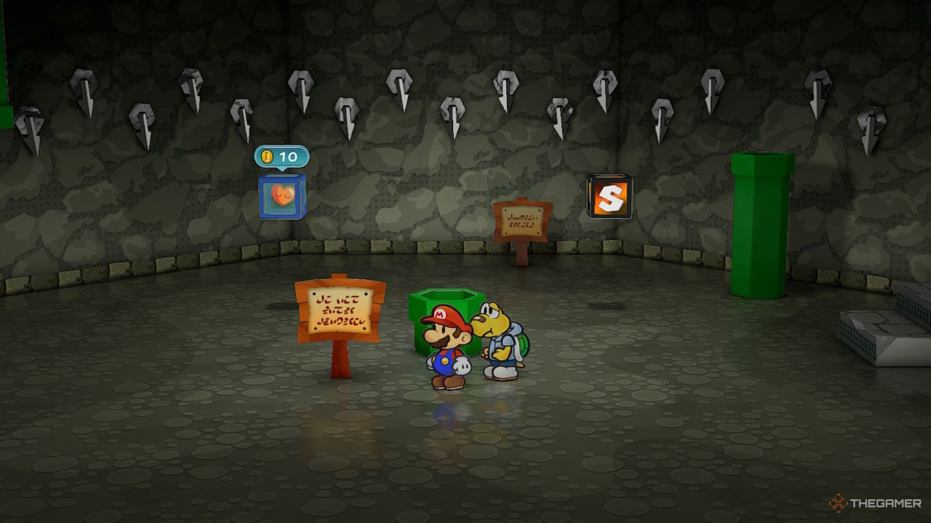 Un jugador parado cerca de la entrada al Pozo de las 100 Pruebas en Paper Mario: The Thousand-Year Door.