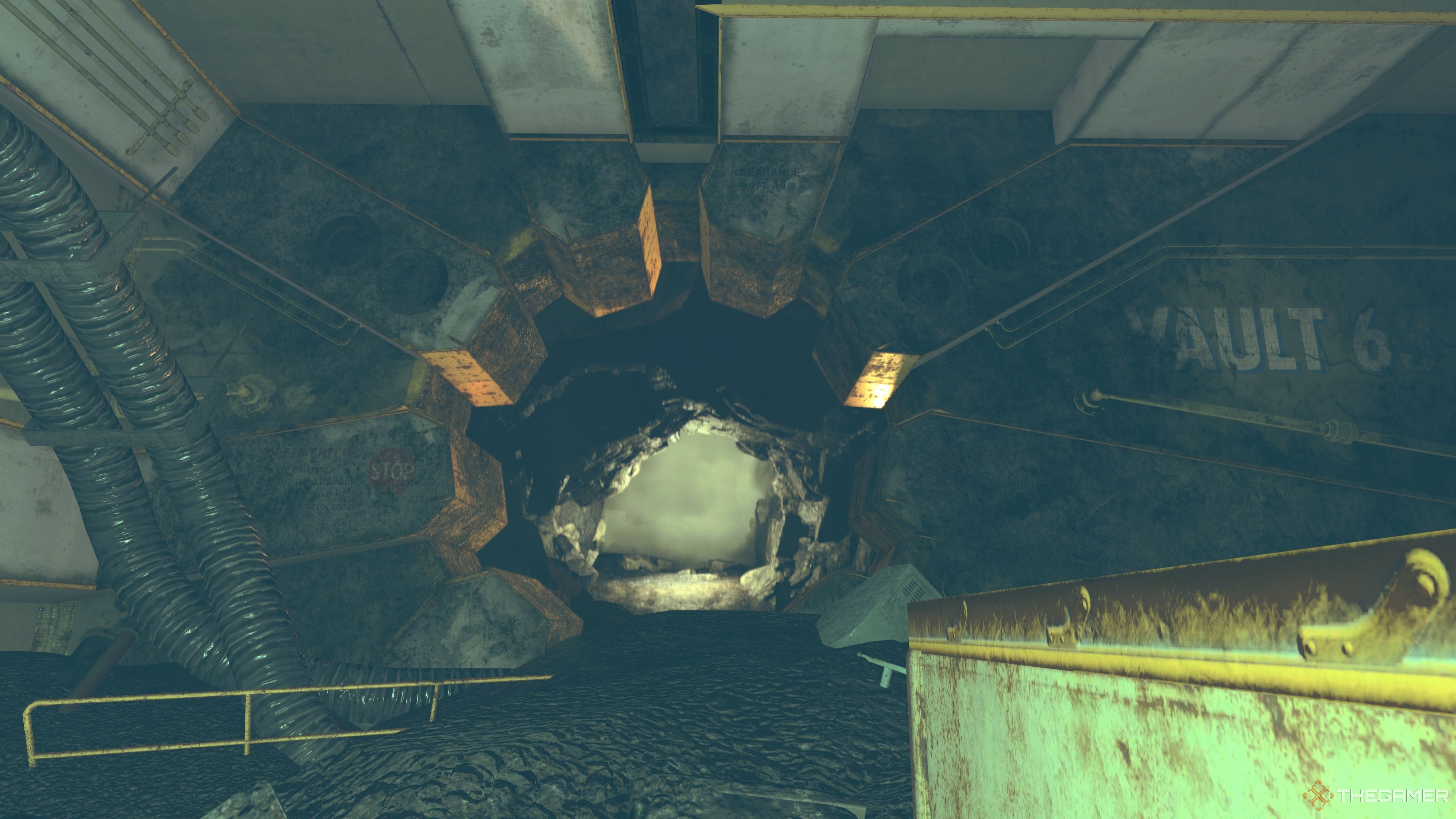 La entrada del Refugio 63 durante Into Lands Unknown en Fallout 76.