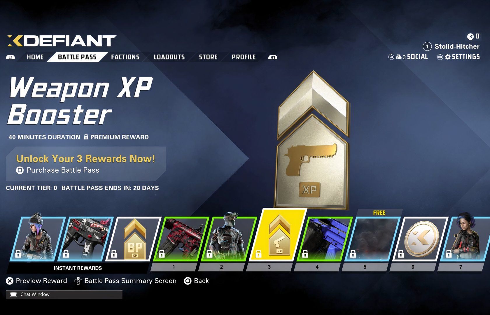 Potenciador de XP de arma durante 40 minutos, recompensado en el tercer hito del Pase de batalla de XDefiant.
