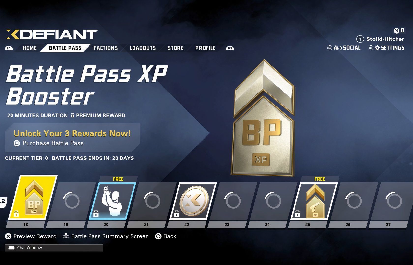 Aumento de XP del Pase de batalla durante 20 minutos, recompensado en el hito número 18 en el Pase de batalla de XDefiant.