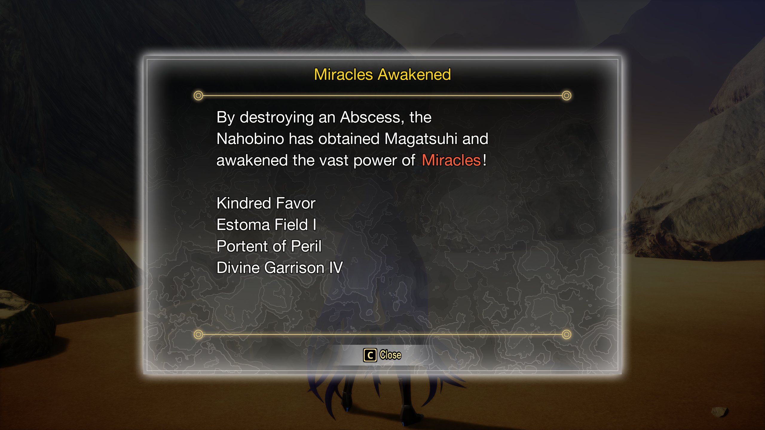 Shin Megami Tensei 5: Pantalla de venganza que describe la adquisición de numerosos milagros