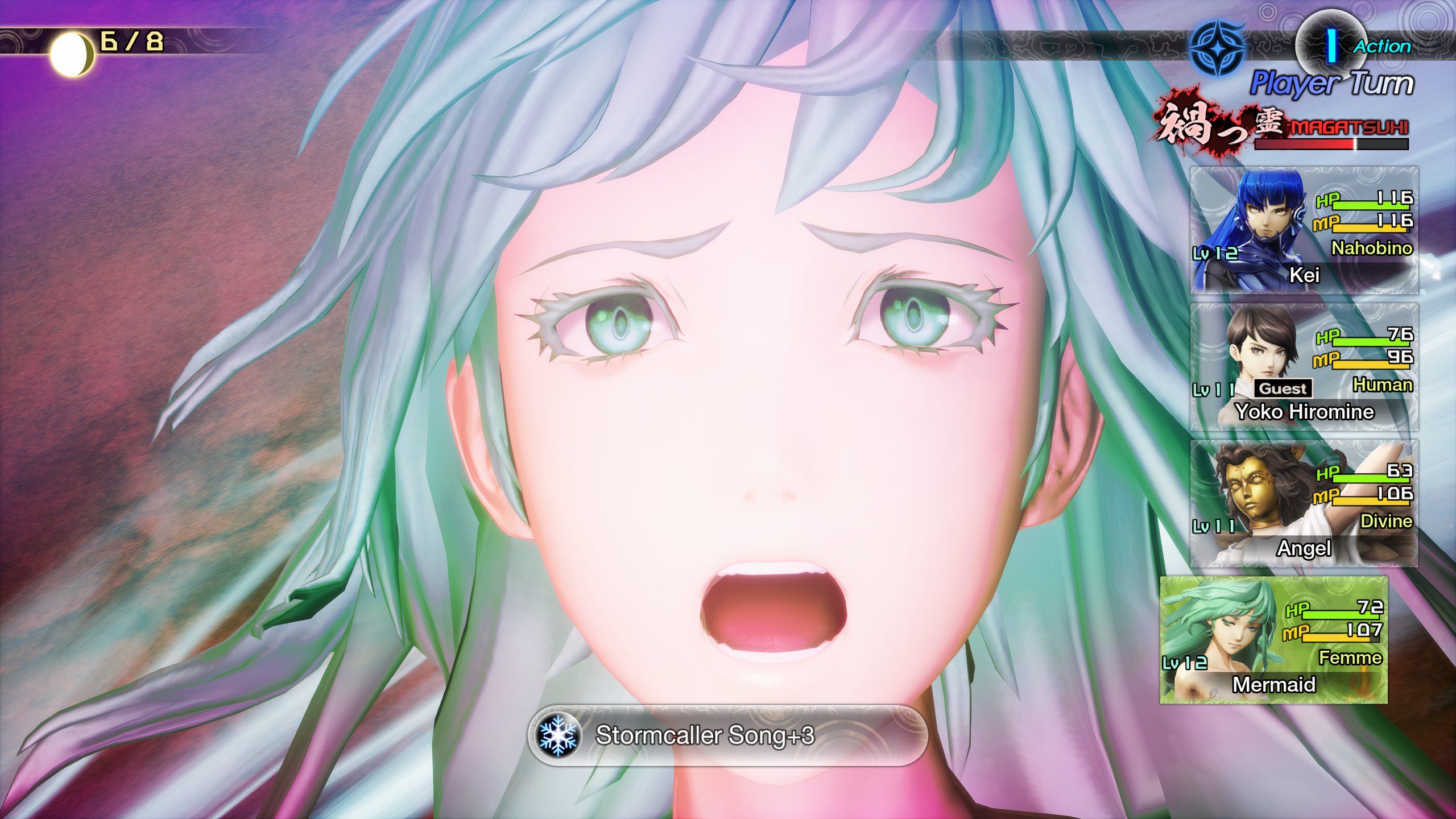 Mermaid lanza Stormcaller Song, una habilidad única, en Shin Megami Tensei 5: Vengeance