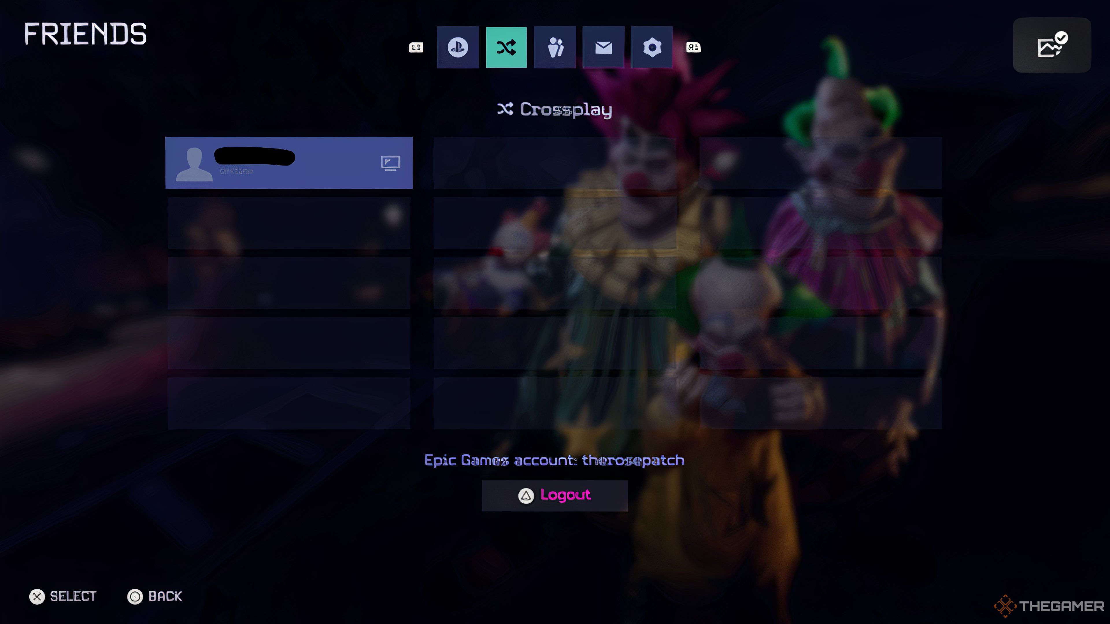 Captura de pantalla de la lista de amigos de Crossplay en Killer Klowns From Outer Space: The Game.