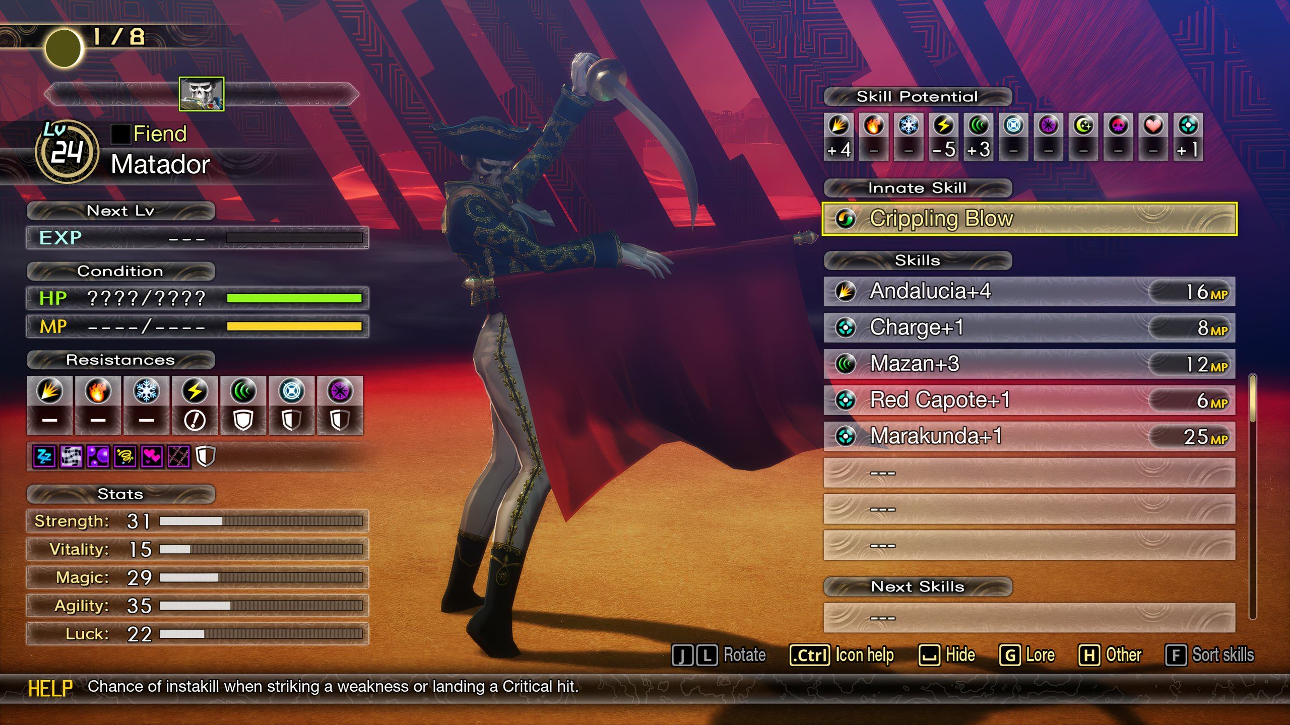 Shin Megami Tensei 5: Vengeance captura de pantalla del análisis de Matador