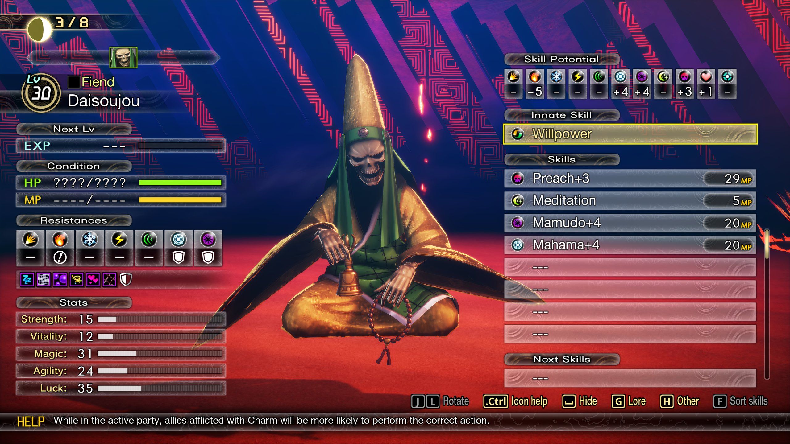 Shin Megami Tensei 5: Vengeance captura de pantalla del análisis del demonio Daisoujou