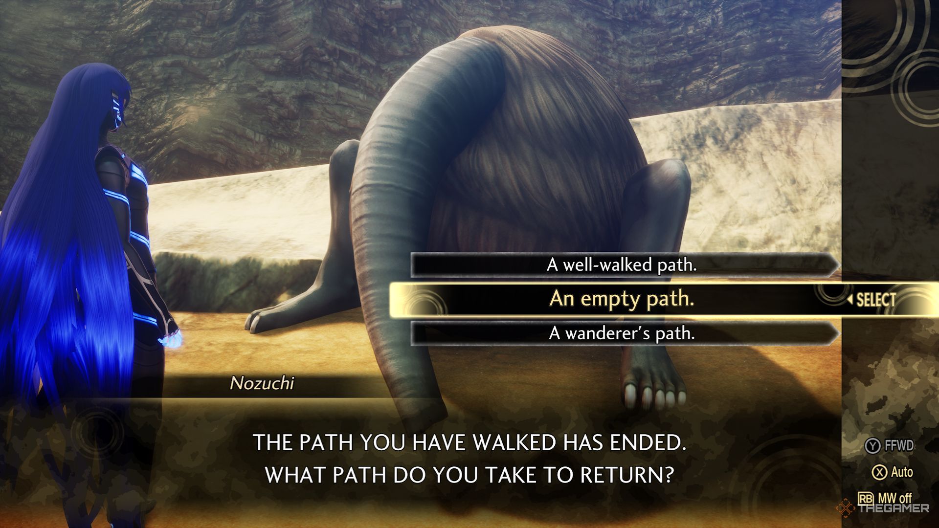Nozuchi pide una respuesta a su primer acertijo en Shin Megami Tensei 5 Vengeance.
