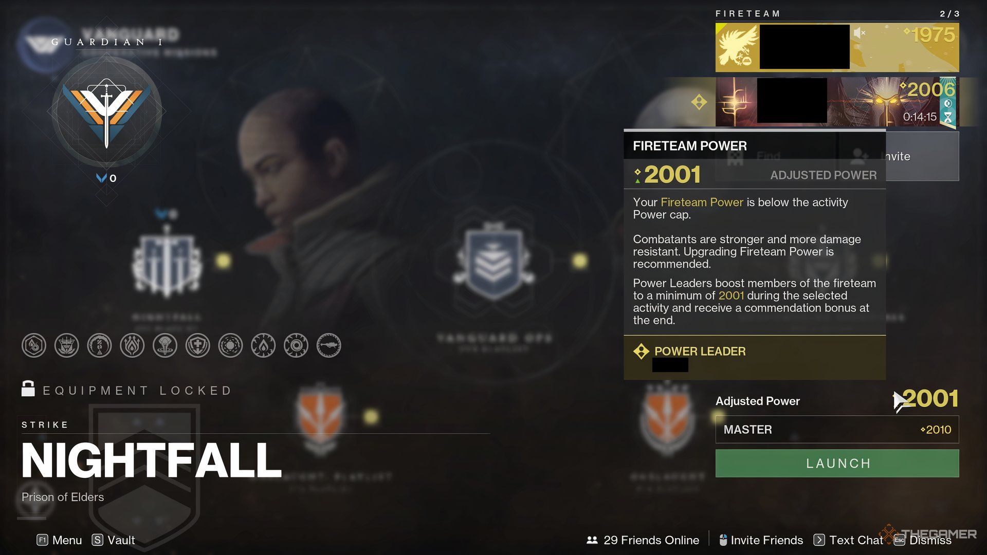 Un ejemplo de cómo Fireteam Power afecta a los compañeros de equipo con bajo nivel de potencia.