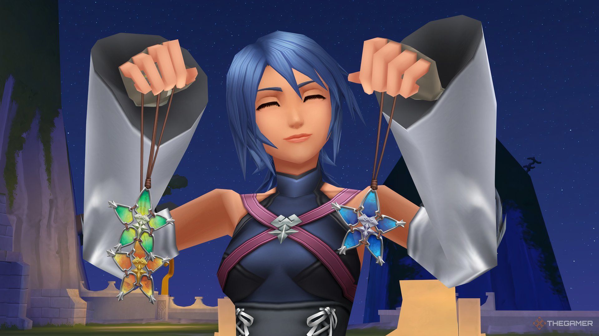 KINGDOM HEARTS Birth By Sleep Final Mix Aqua sosteniendo amuletos de la suerte