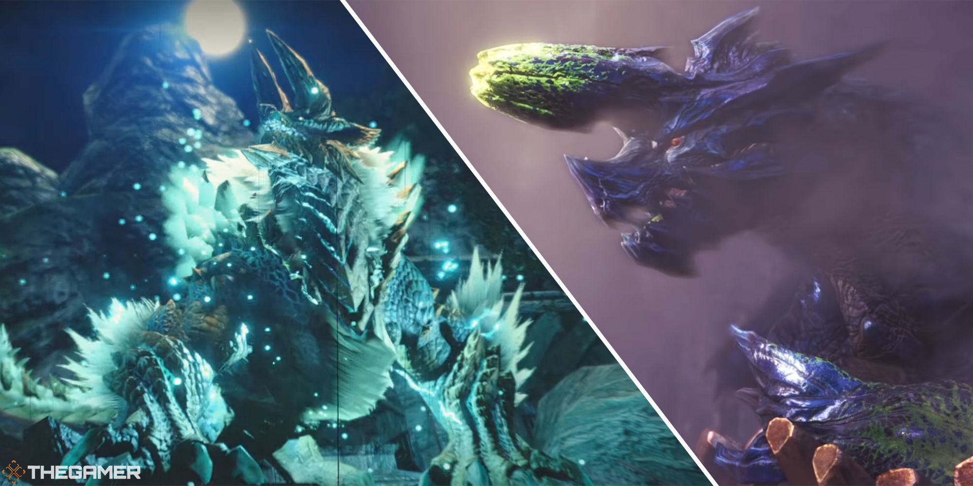 zinogre en rise y brachydios en escenas mundiales imagen dividida