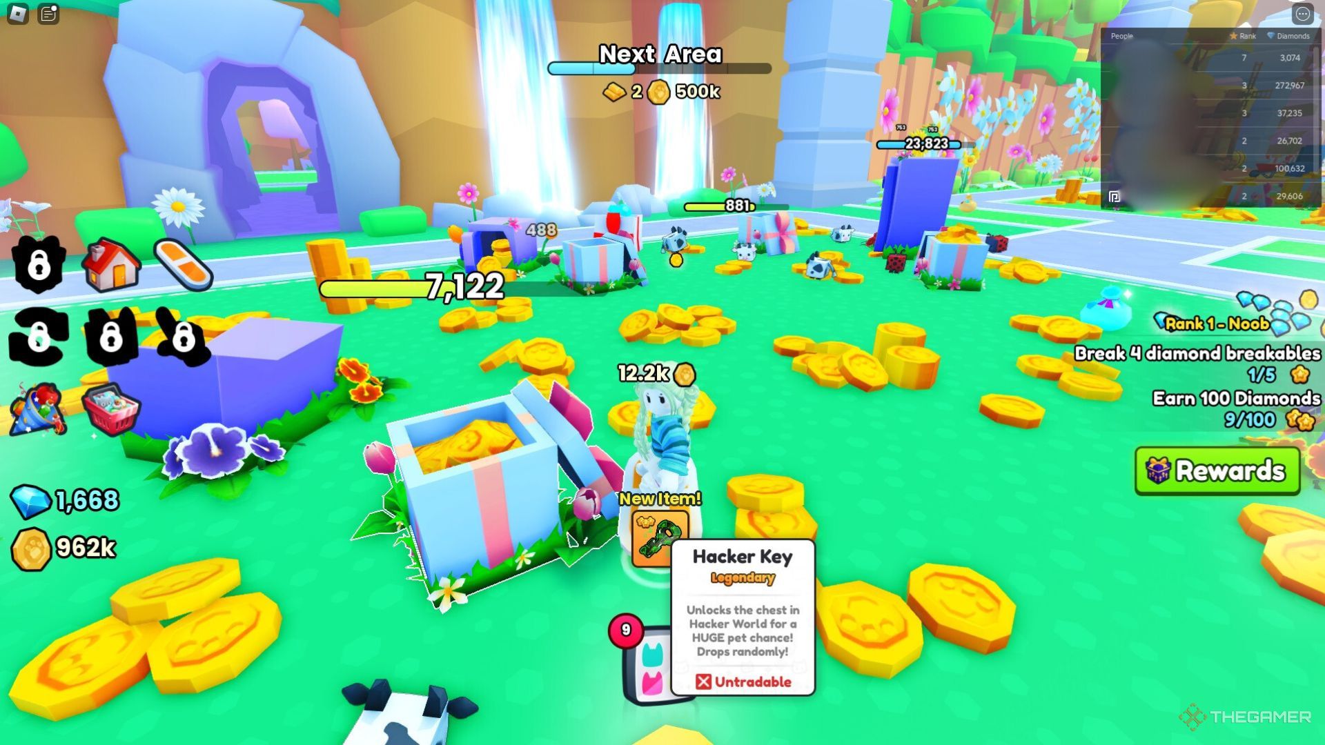Personaje de Roblox de pie con una llave de hacker en Pet Simulator 99.