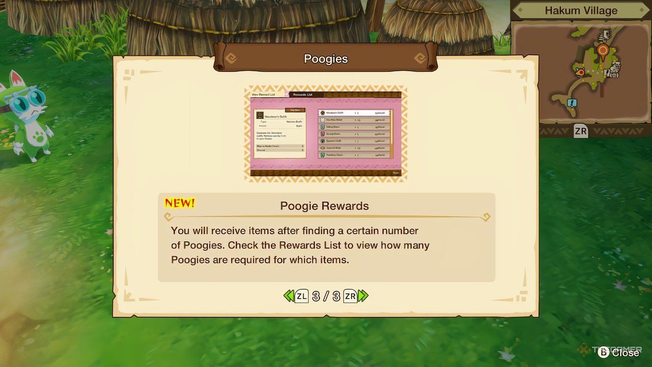 que le informen sobre cómo ganar recompensas por encontrar todos los poogies de las historias de cazadores de monstruos