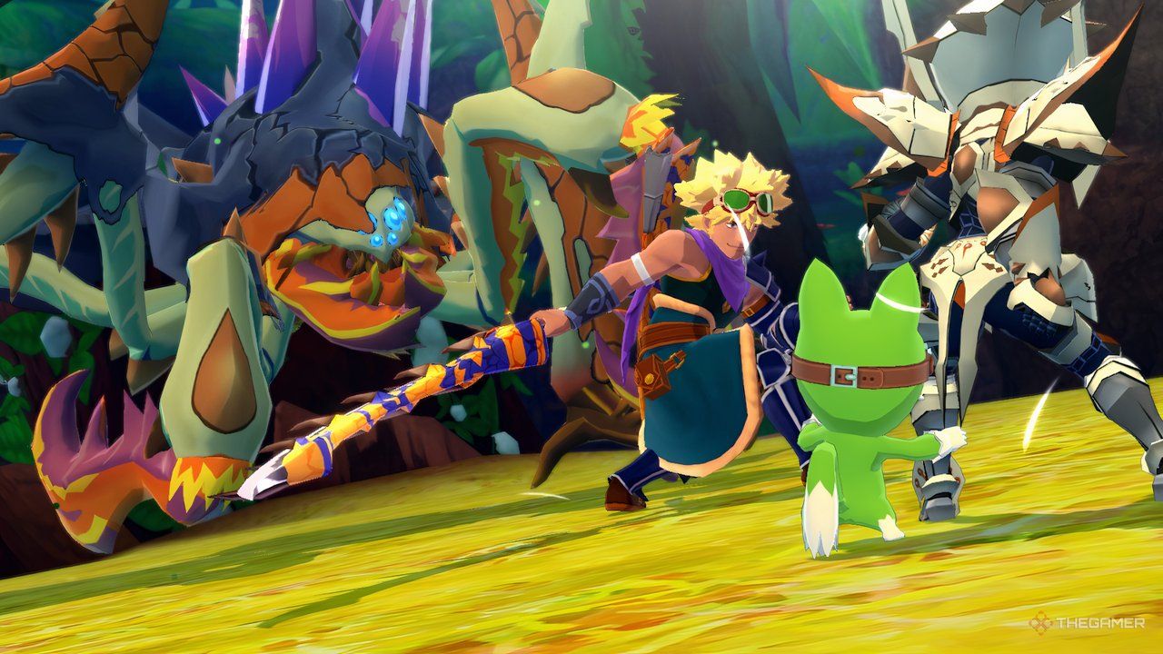 Reverto salvando al jinete y a Navirou de una Nerscylla durante una submisión especial en Monster Hunter Stories.