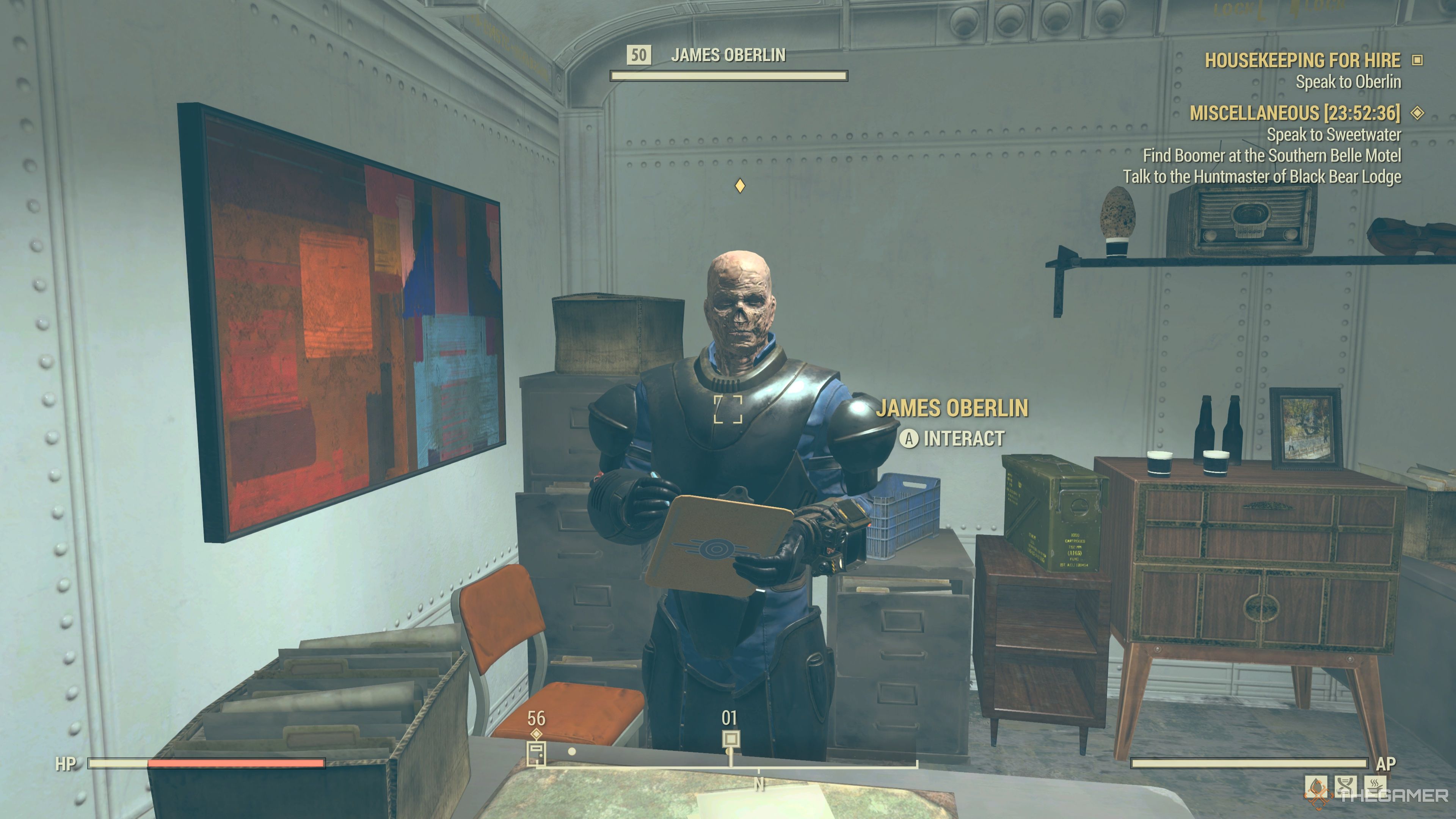 James Oberlin al inicio de Housekeeping For Hire Start en Fallout 76.
