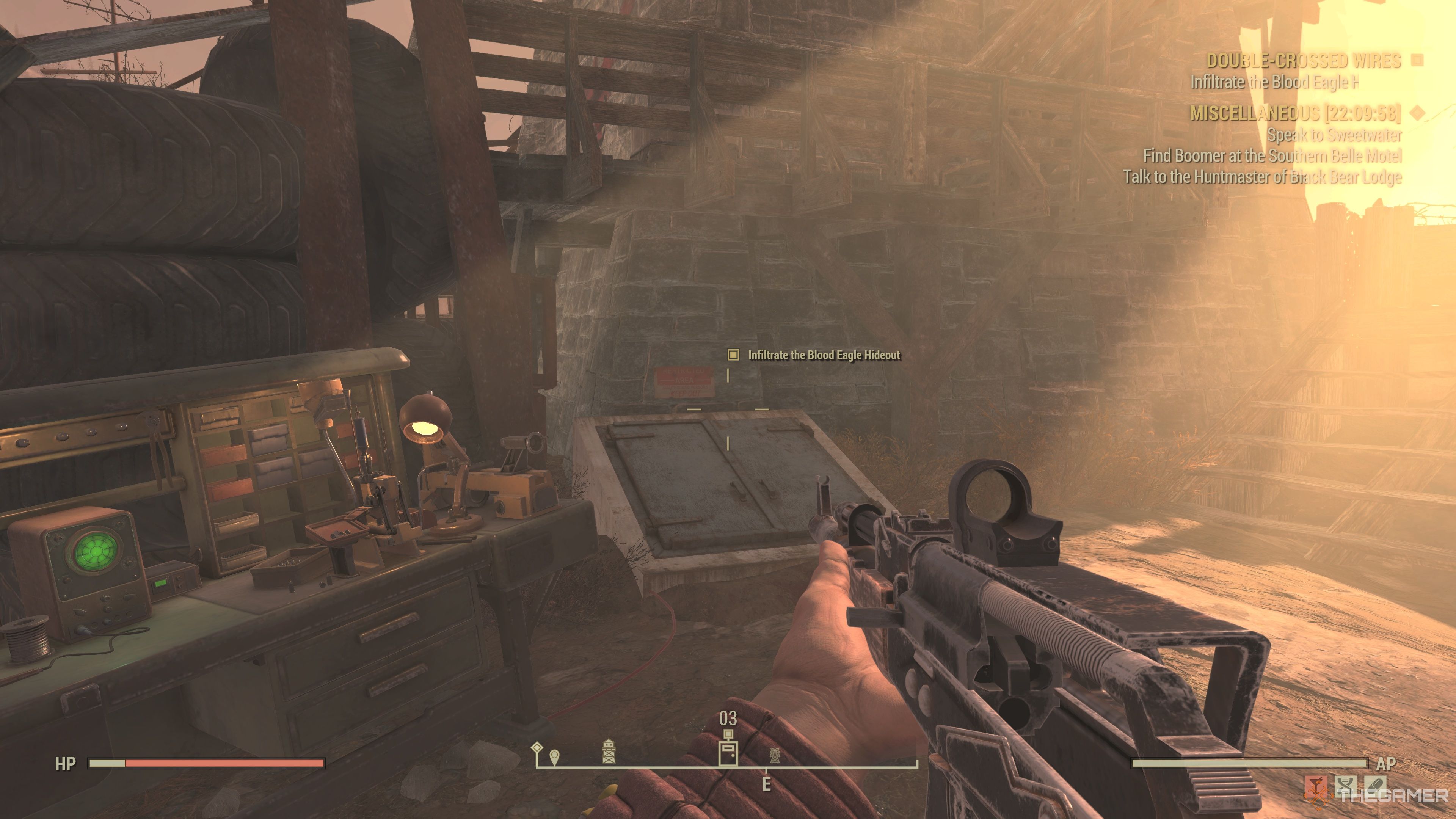 La puerta al escondite del Águila Sangrienta en Fallout 76.