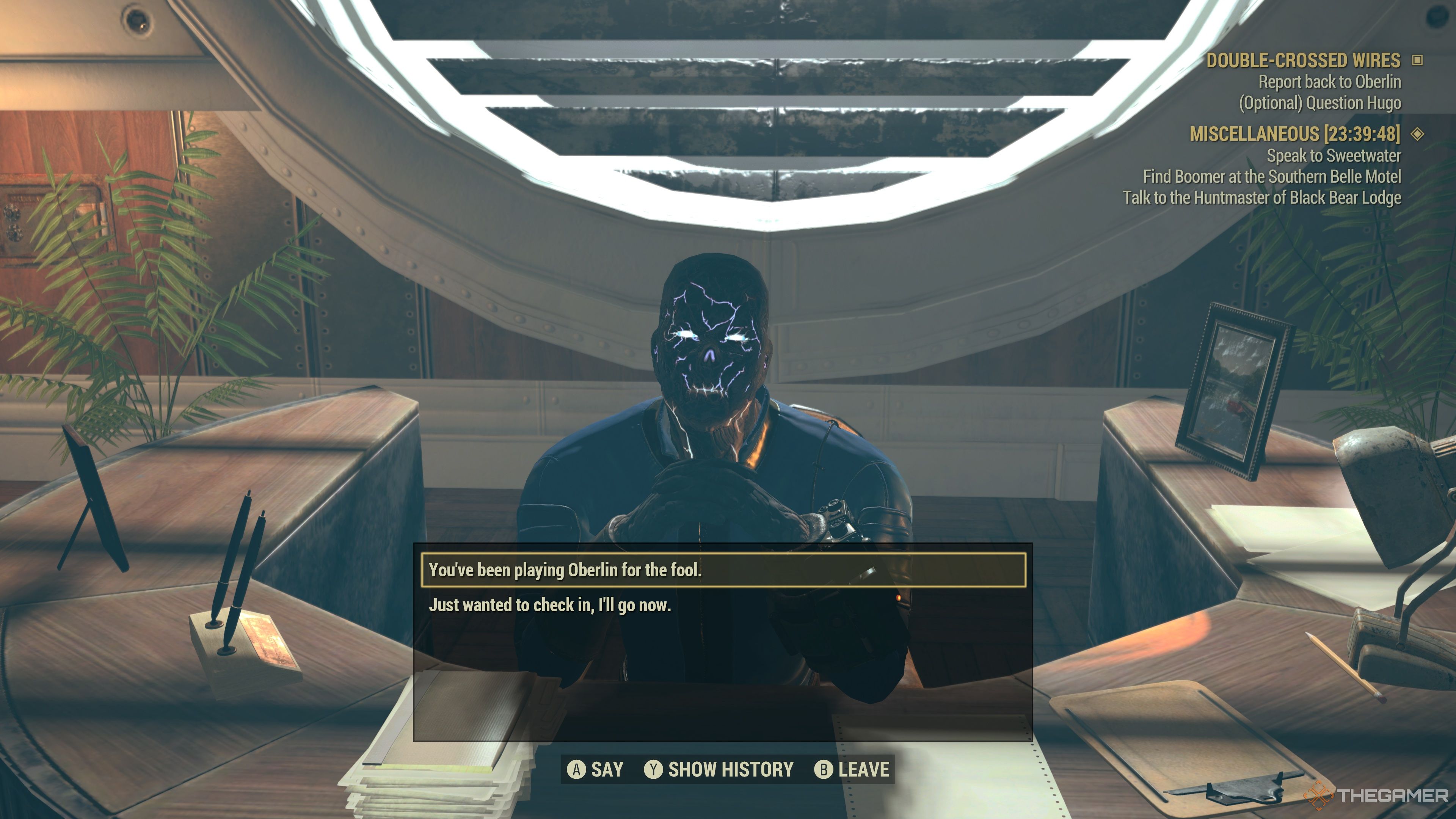 Enfrentando a Hugo sobre Oberlin en Fallout 76.