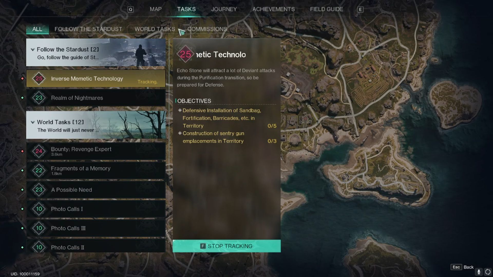 Una lista de misiones disponibles en la barra de Tareas en Once Human.