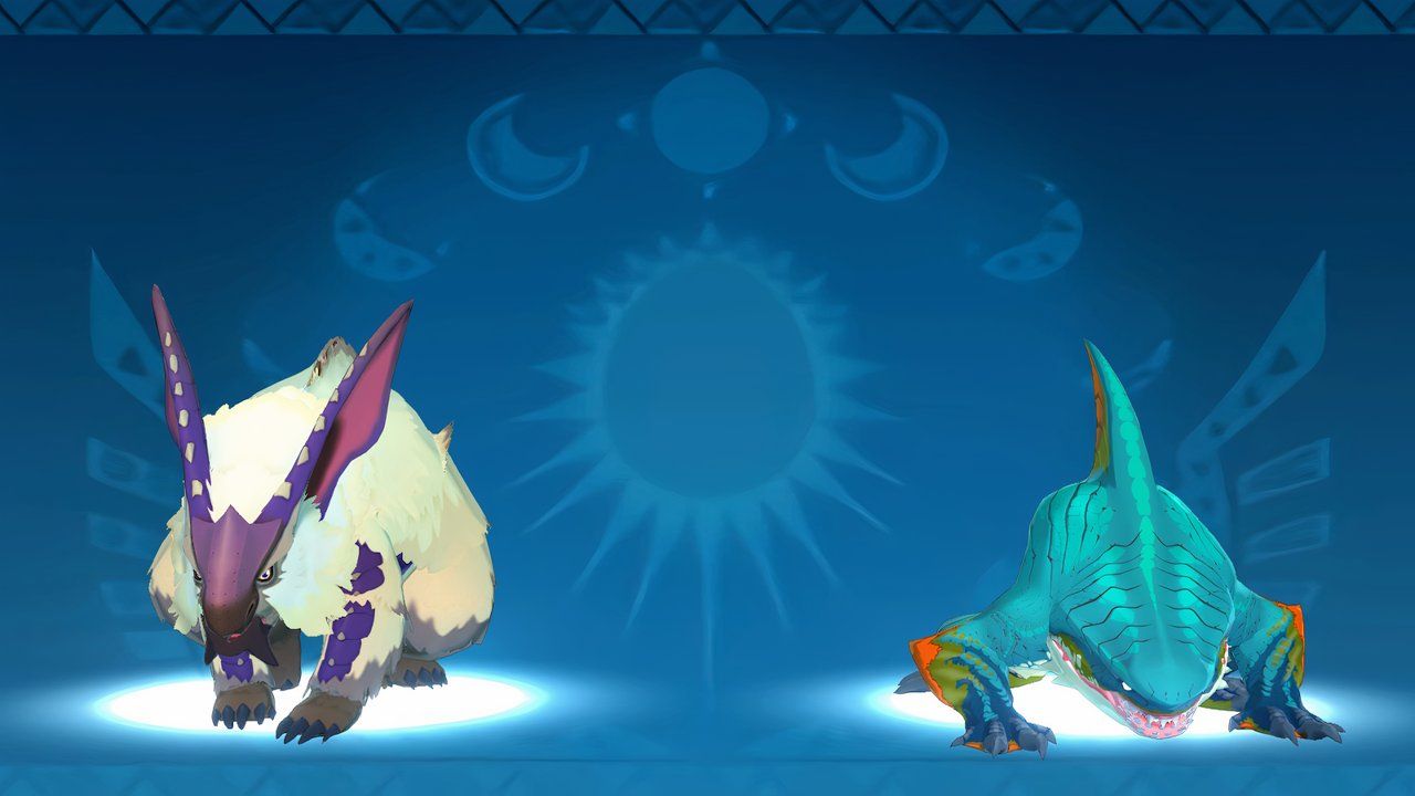 un lagombi y zaptrios en el rito de canalización en las historias de cazadores de monstruos