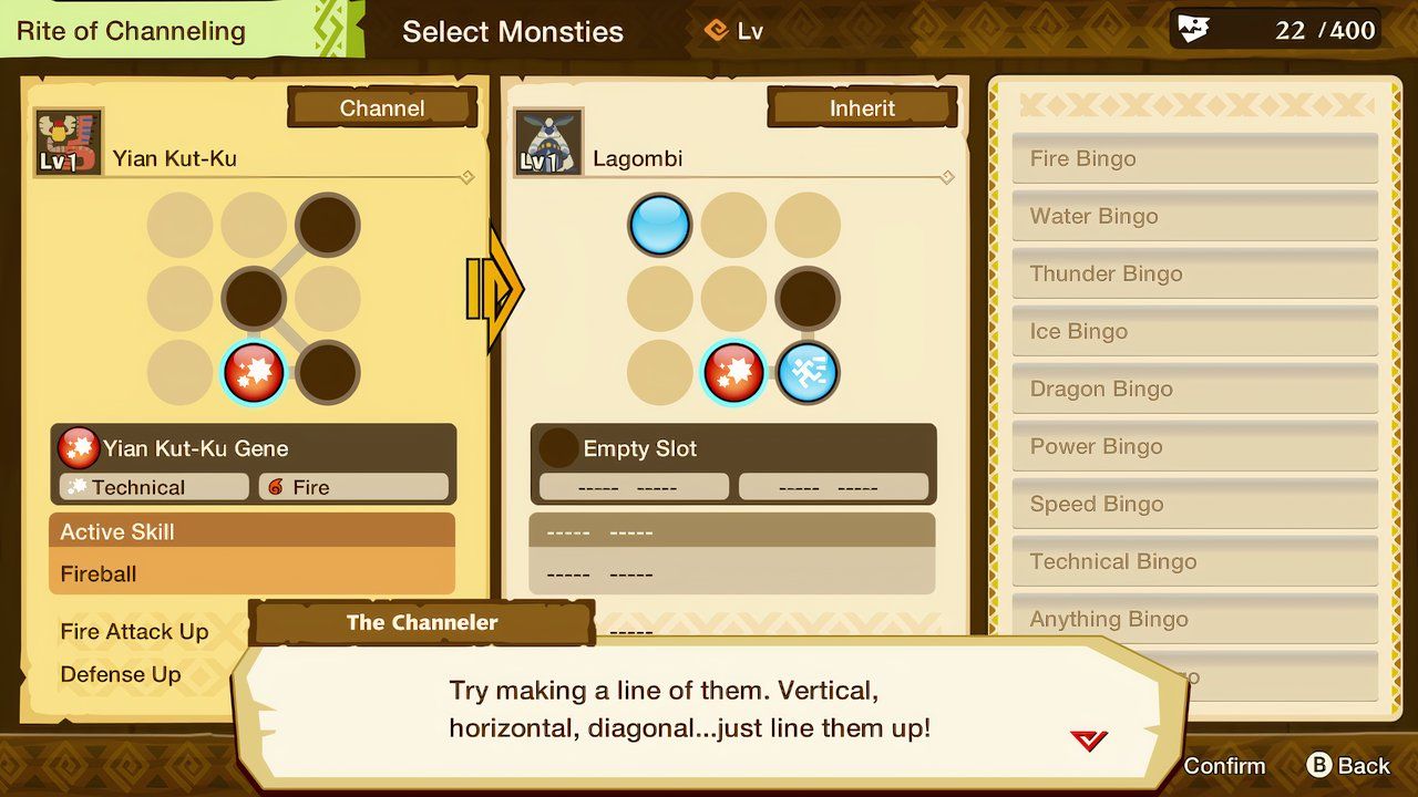 el canalizador explicando el bingo en el rito de canalización en las historias de cazadores de monstruos