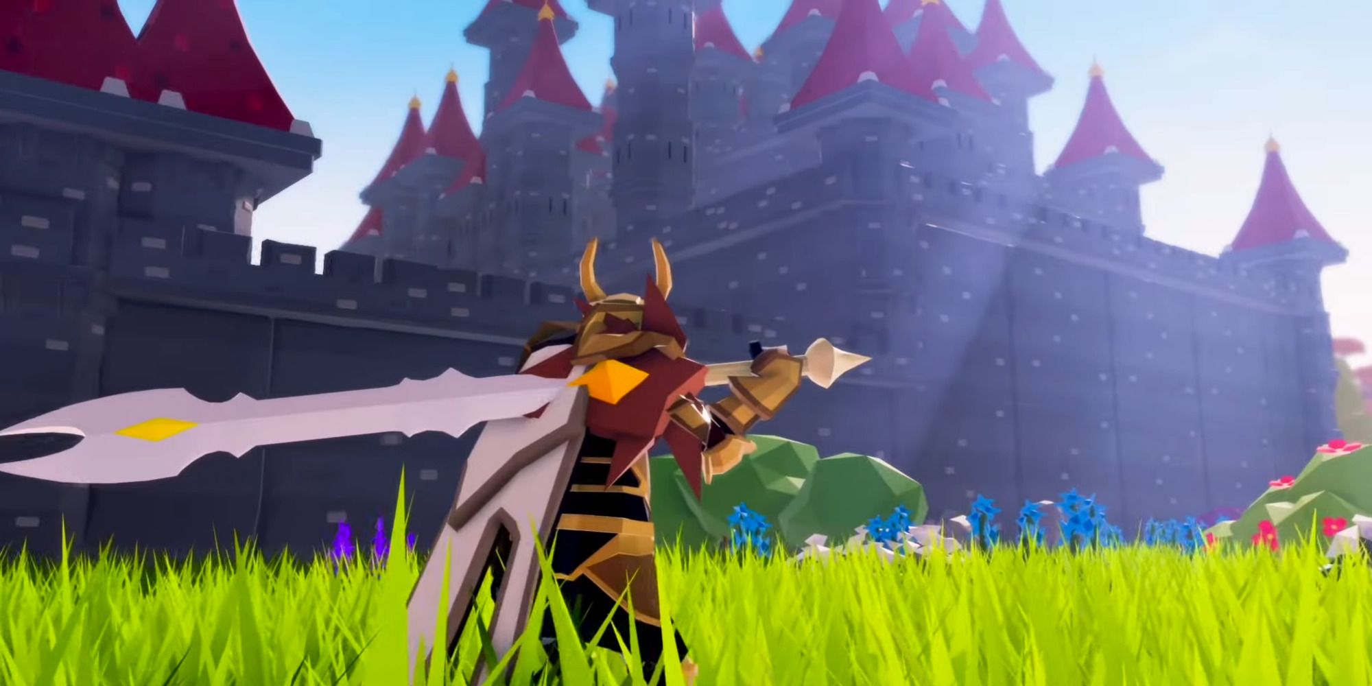 Un jugador dirigiéndose hacia un castillo en Dragon Blade en Roblox
