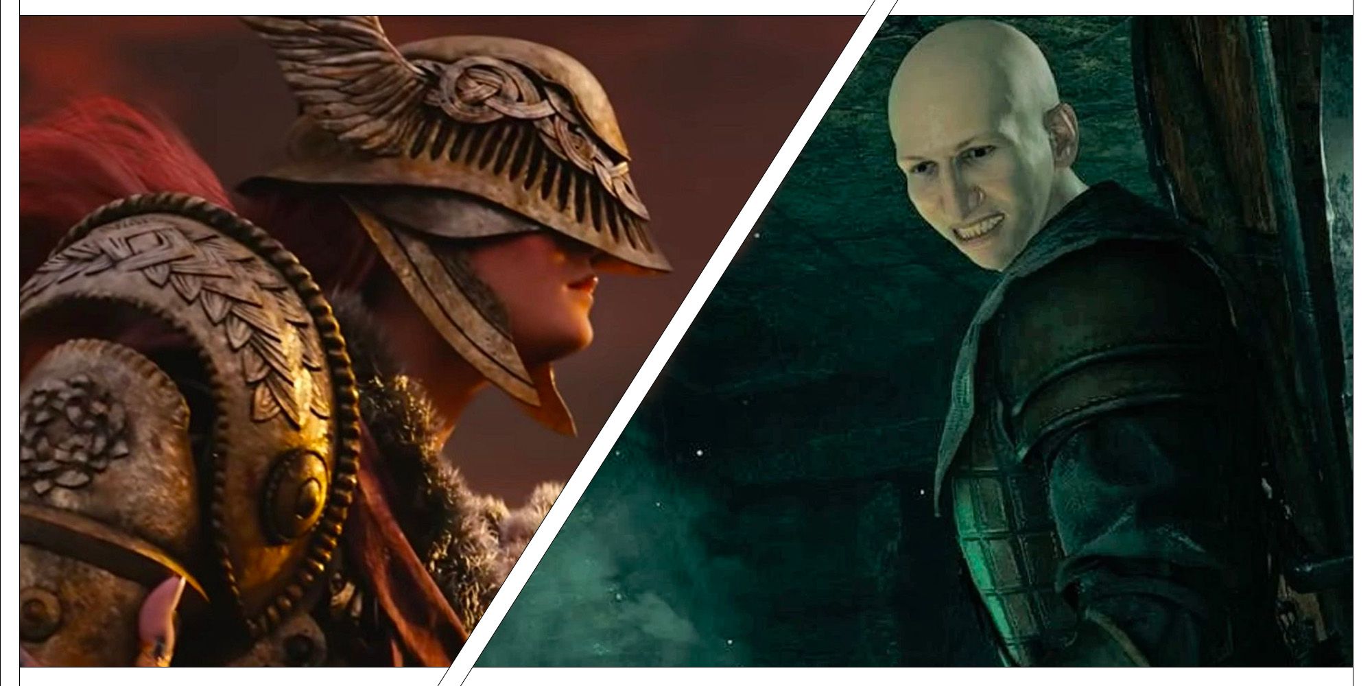 Imagen destacada de Elden Ring que muestra el personaje comercializable y el NPC conocido como Patches