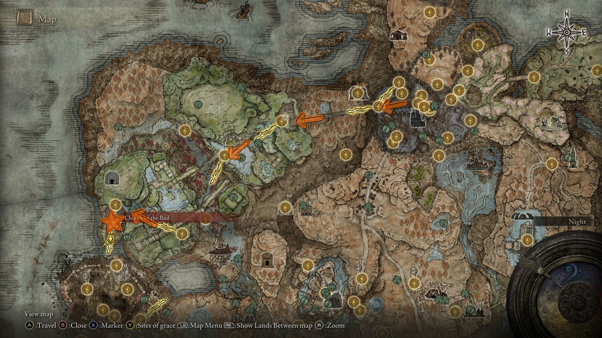 Un mapa que muestra el camino para llegar al árbol de focas - Shadow of the Erdtree