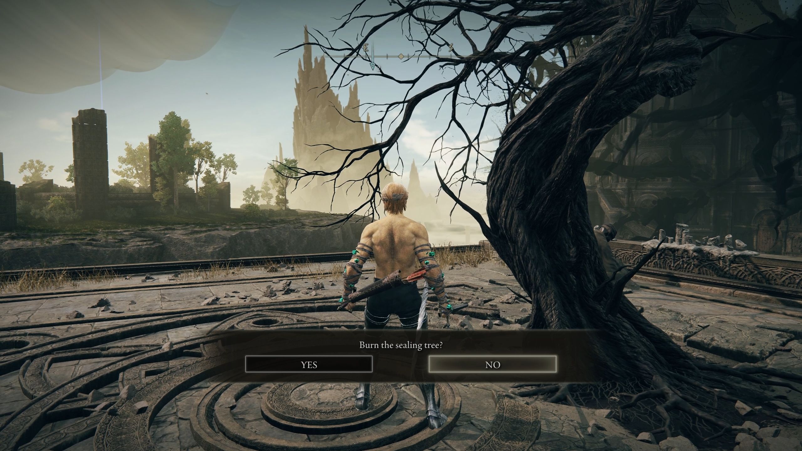 Empañado con la opción de quemar el árbol de sellado usando Messmer's Kindling - Elden Ring Shadow of the Erdtree